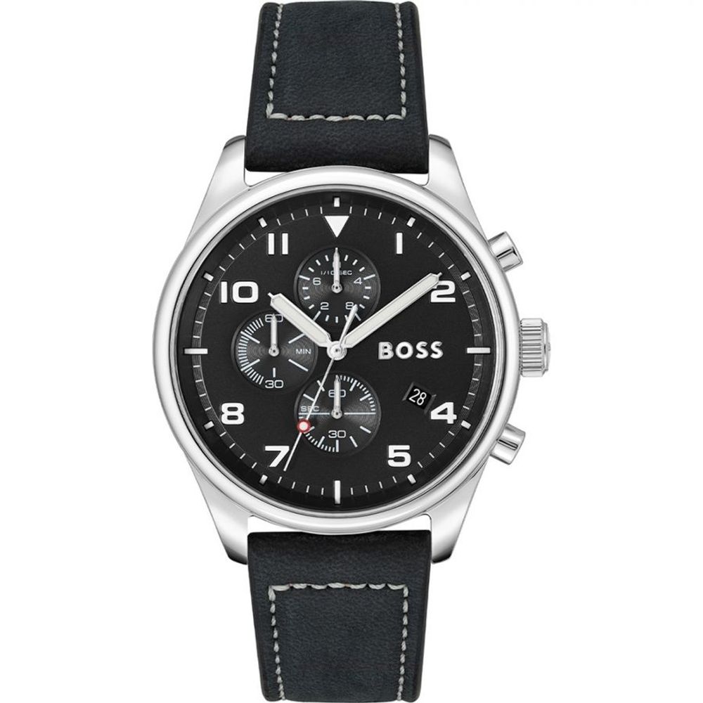 Hugo Boss Schwarze Leder-Armbanduhr