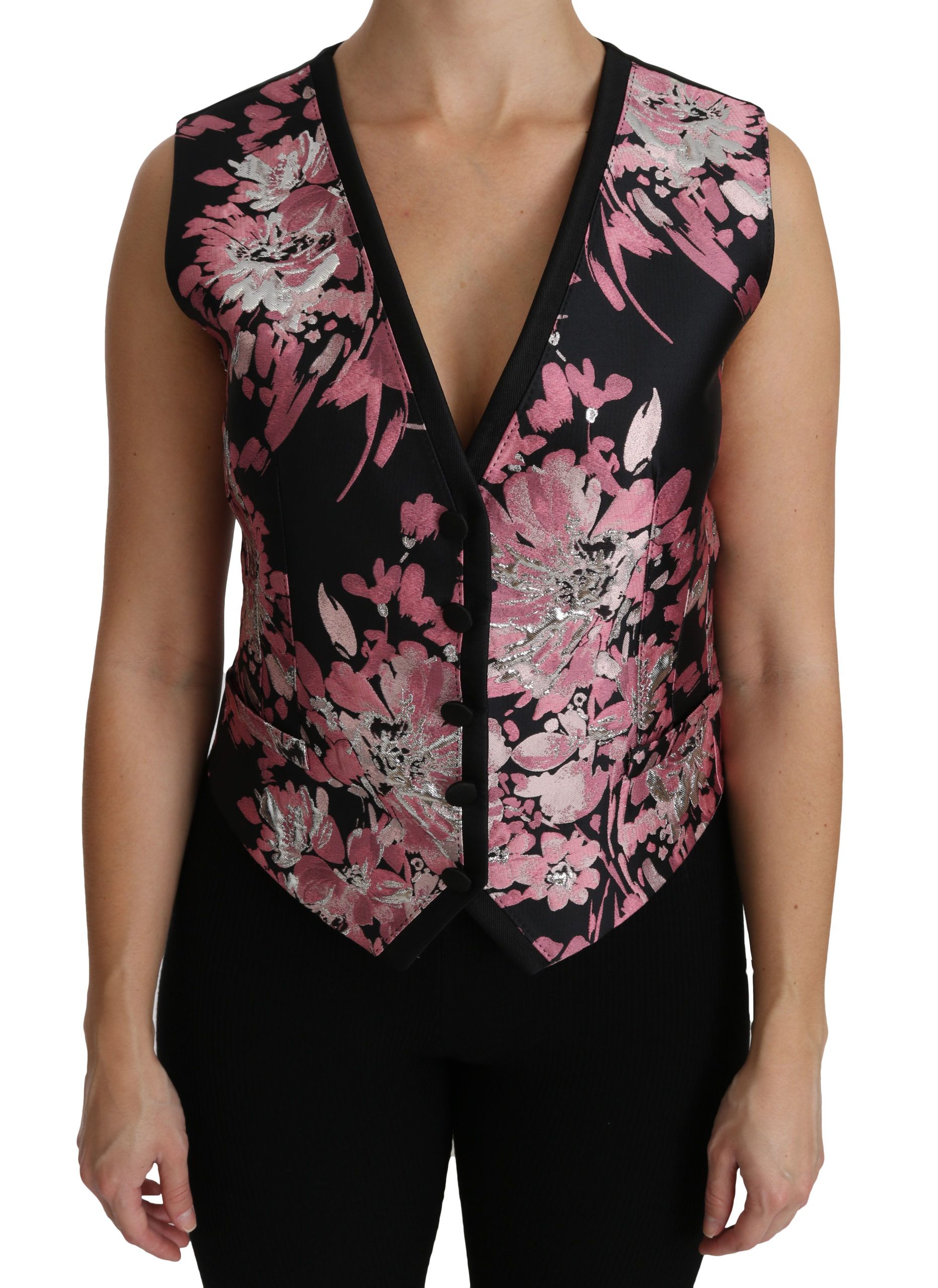 Dolce & Gabbana Schwarz Rosa Floral Weste Weste Bluse Oberteil
