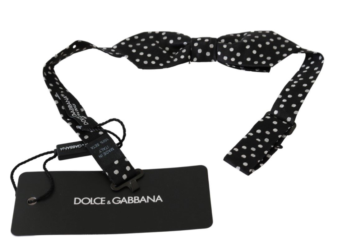 Dolce & Gabbana Schwarze Polka Dots Herren Krawatte Papillon 100% Seide Fliege