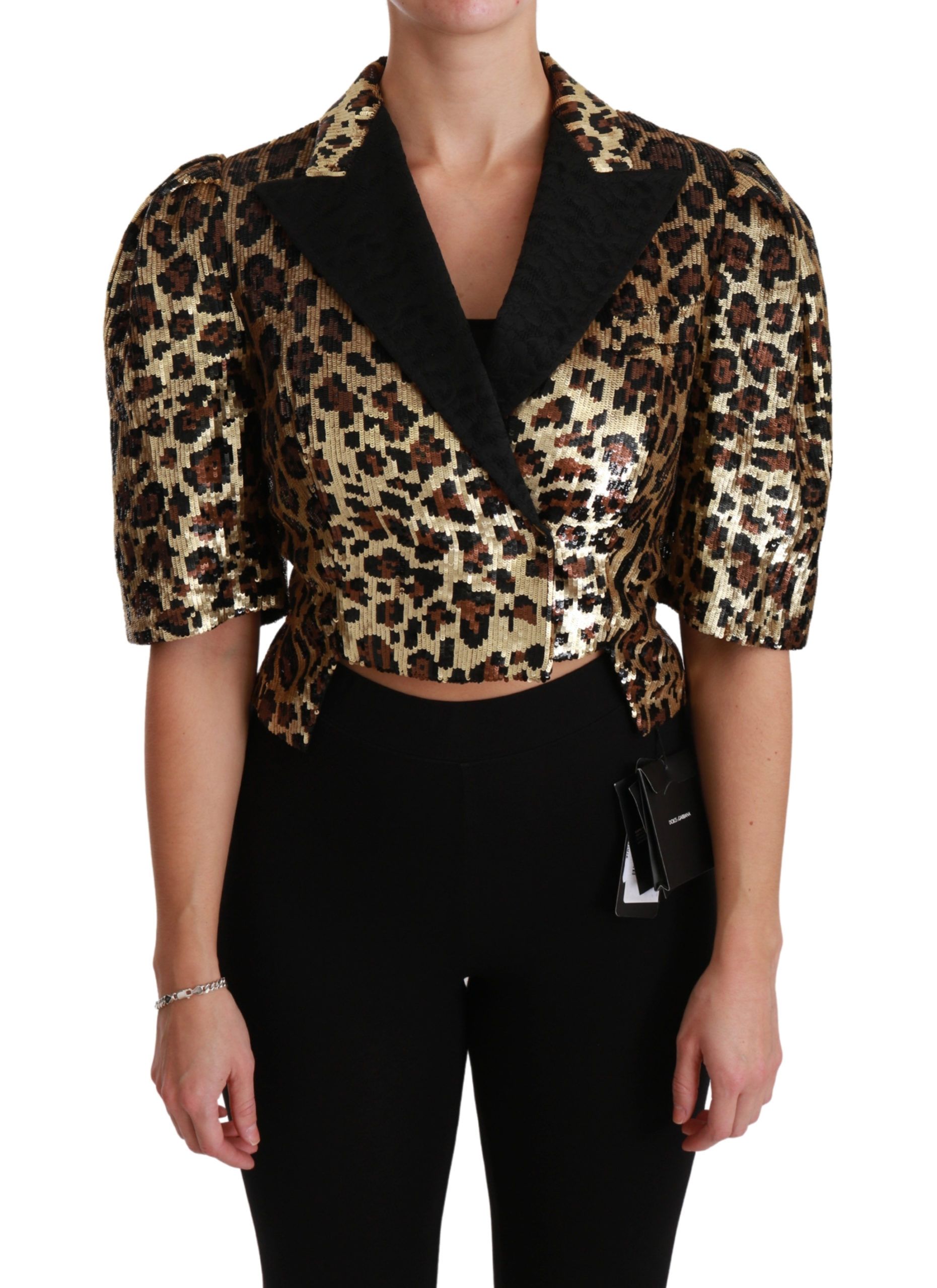 Dolce & Gabbana Blazer Gold Leopard Pailletten Jacke