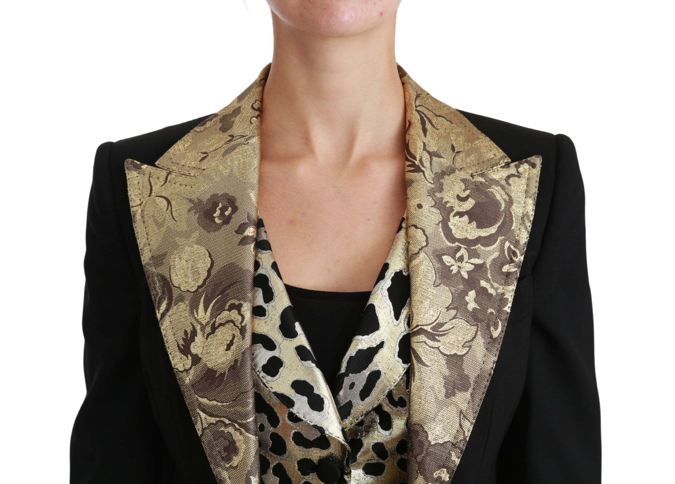 Dolce & Gabbana Schwarze Jacquard-Weste Blazermantel Wolljacke – Bild 5