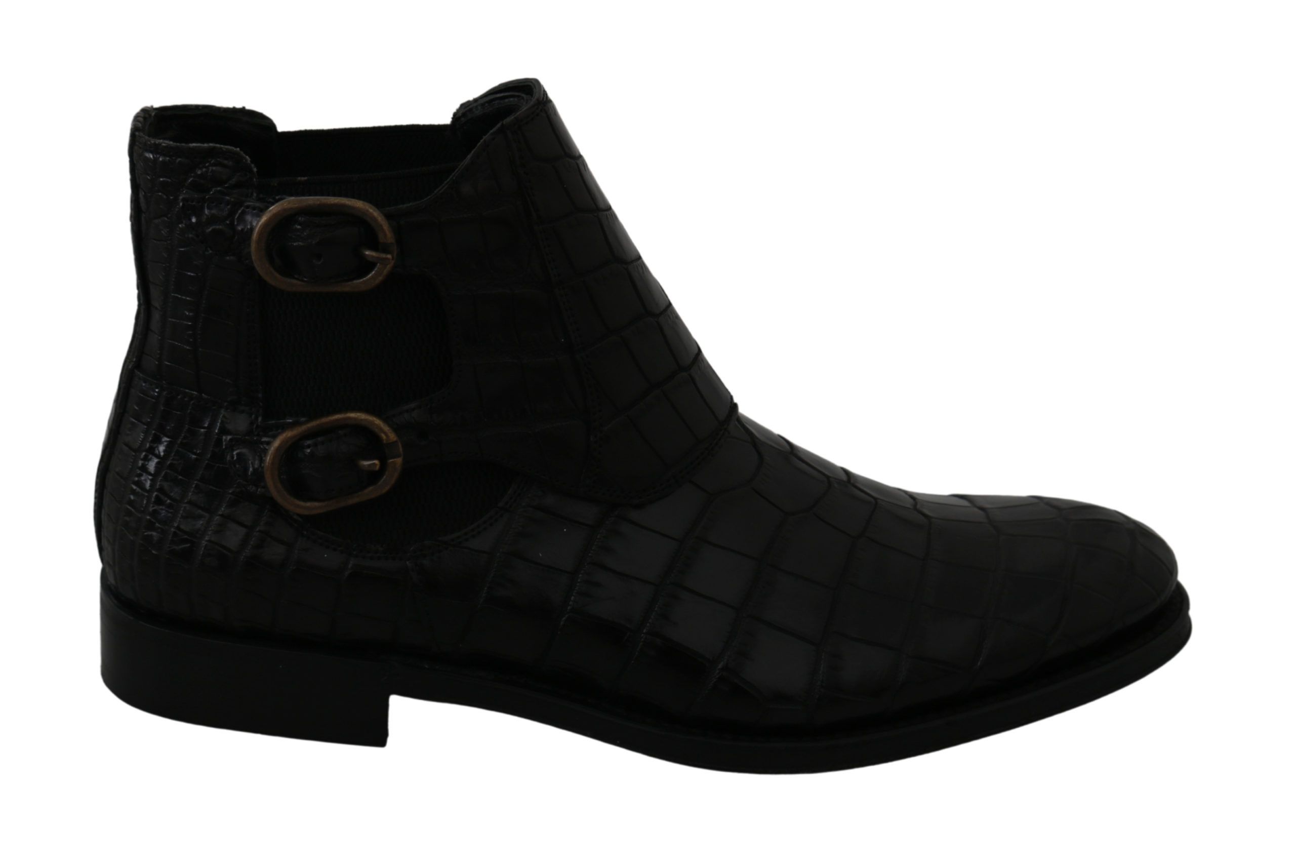 Dolce & Gabbana Schwarzes Krokodilleder Derby Stiefel Schuhe