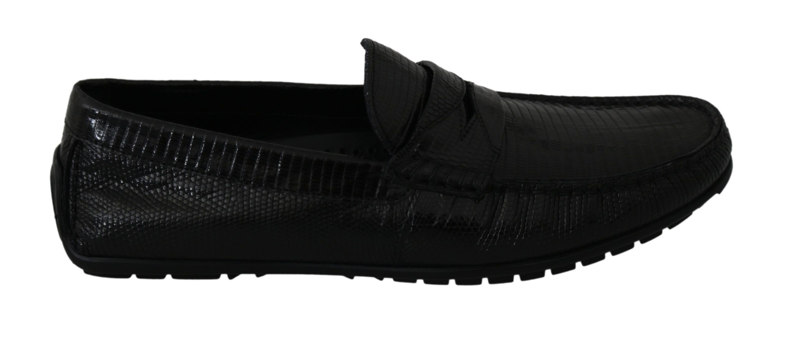 Dolce & Gabbana Schwarzes Eidechsenleder Flache Loafers Schuhe