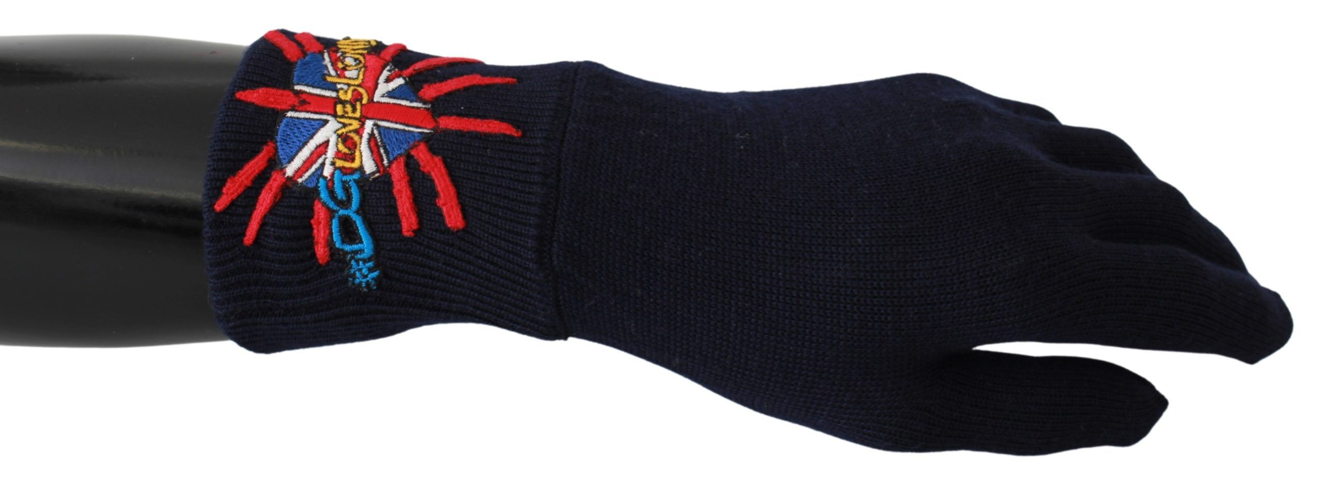 Dolce & Gabbana Blaue bestickte Wollhandschuhe #DGLovesLondon