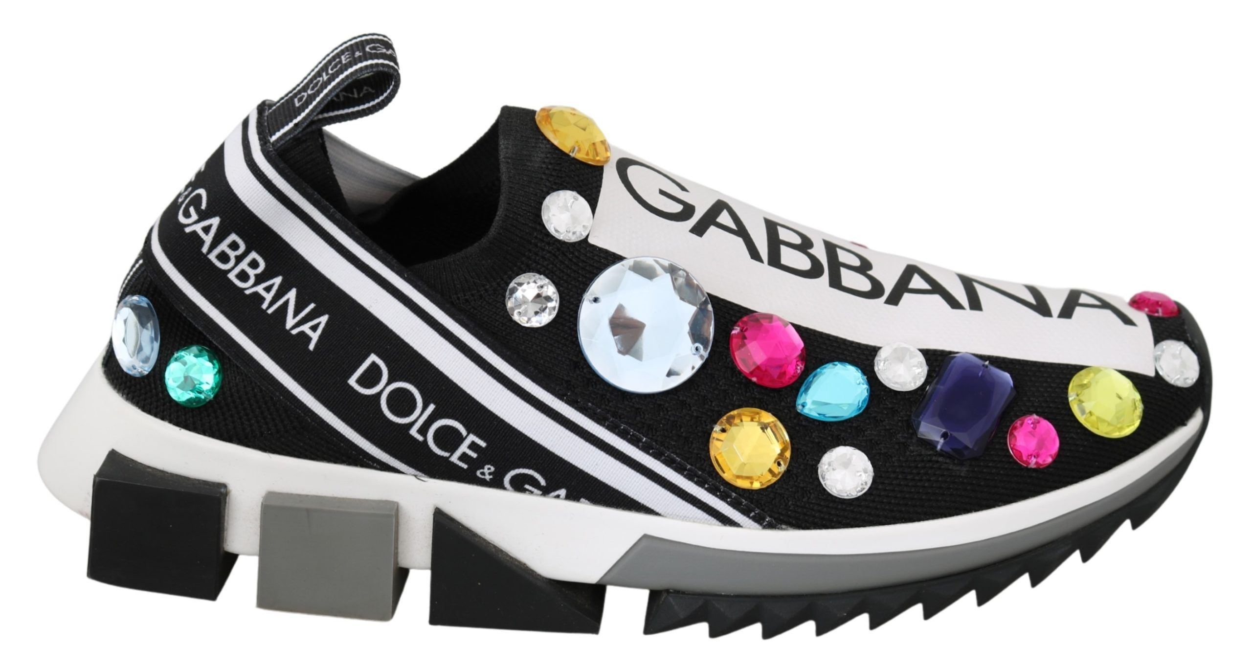 Dolce & Gabbana Schwarz Multicolor Crystal Sneakers Schuhe