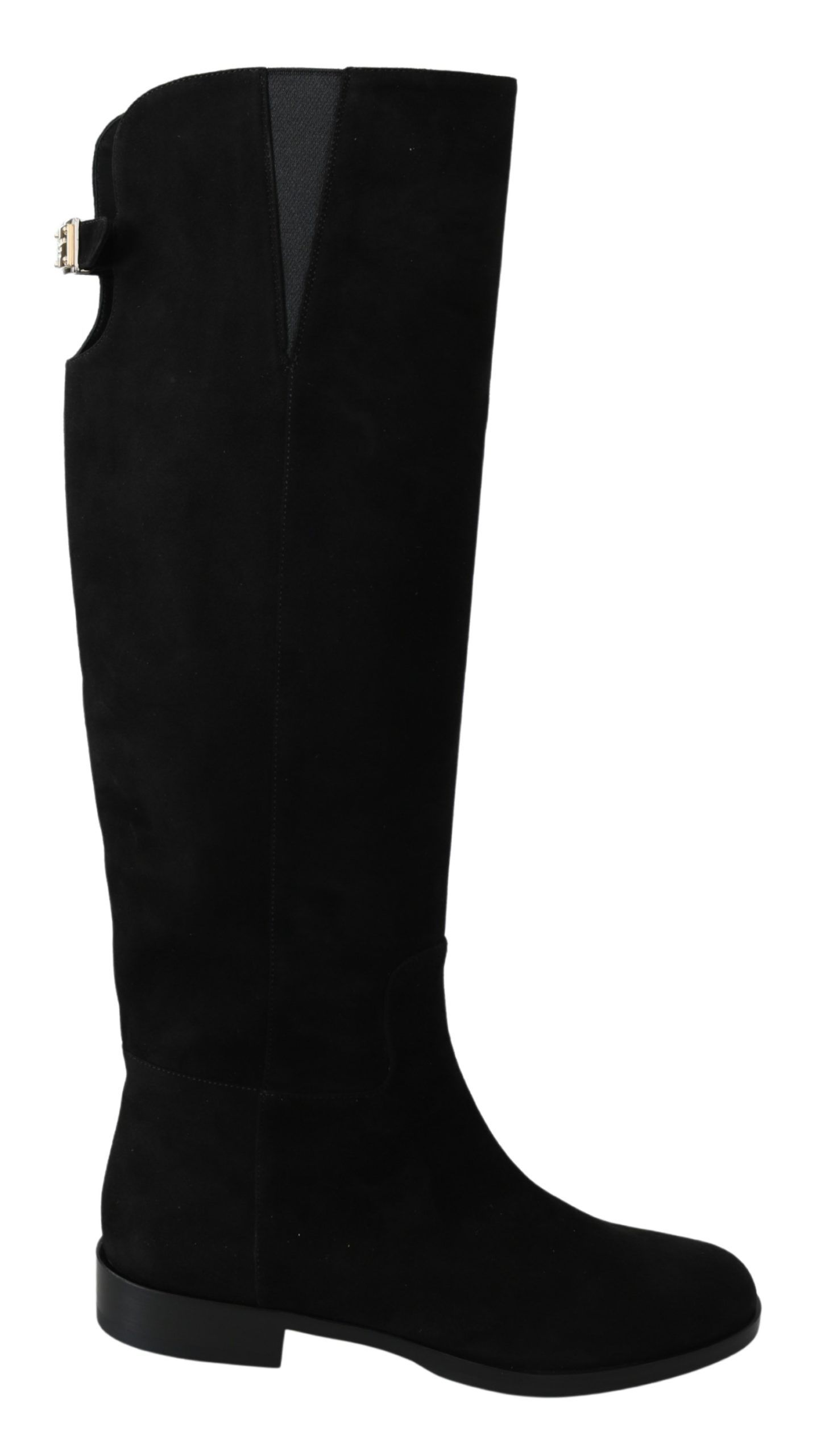 Dolce & Gabbana Schwarze kniehohe flache Wildlederstiefel Schuhe