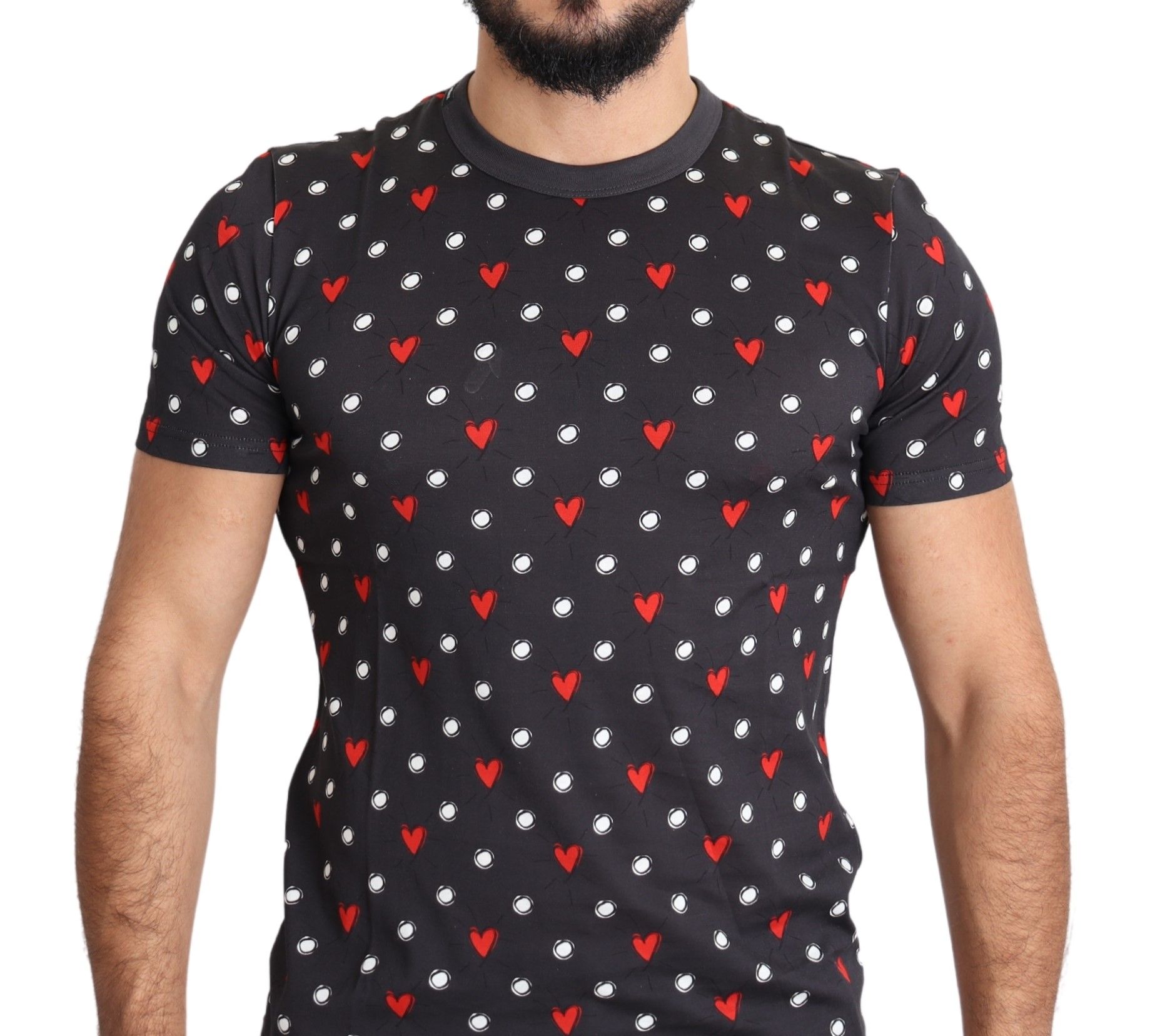 Dolce & Gabbana Dunkelgraues Baumwoll-T-Shirt mit Herzdruck für Männer