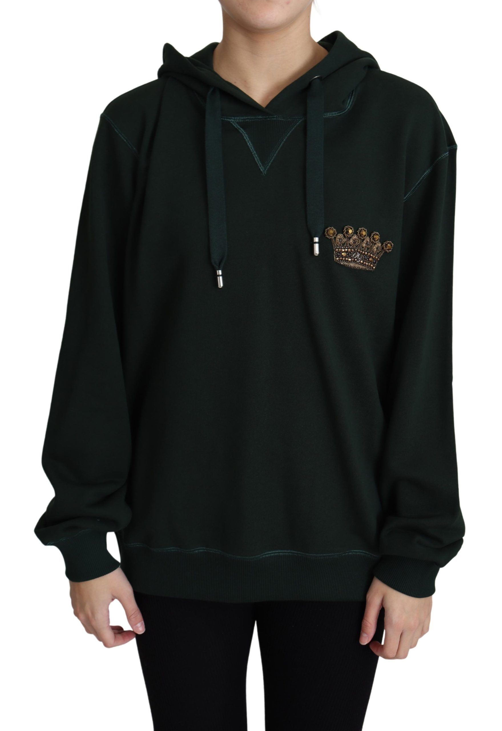 Dolce & Gabbana Dunkelgrüner Hoodie mit Kronenstickerei