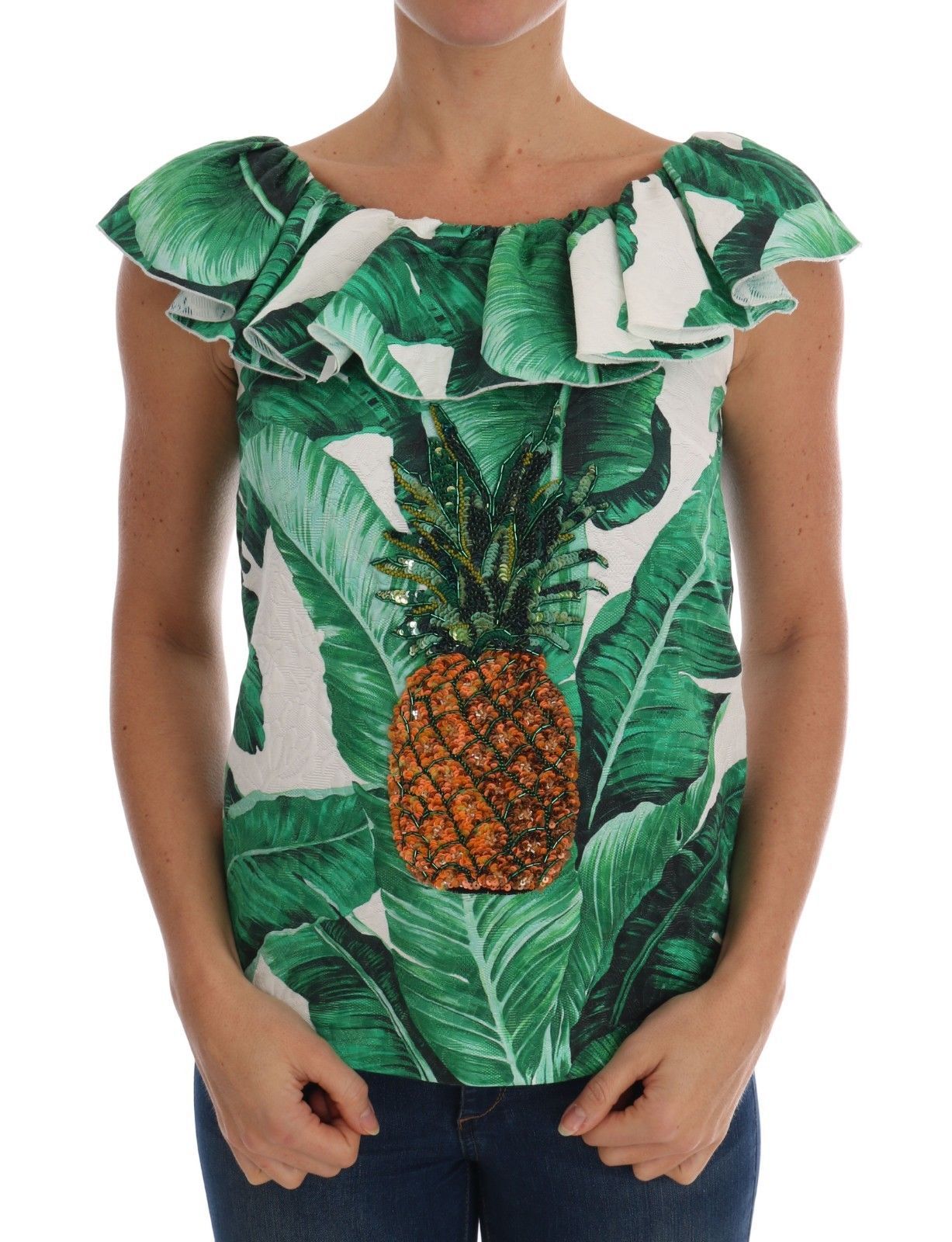 Dolce & Gabbana Ananas-Bananen-Pailletten-Bluse-T-Shirt