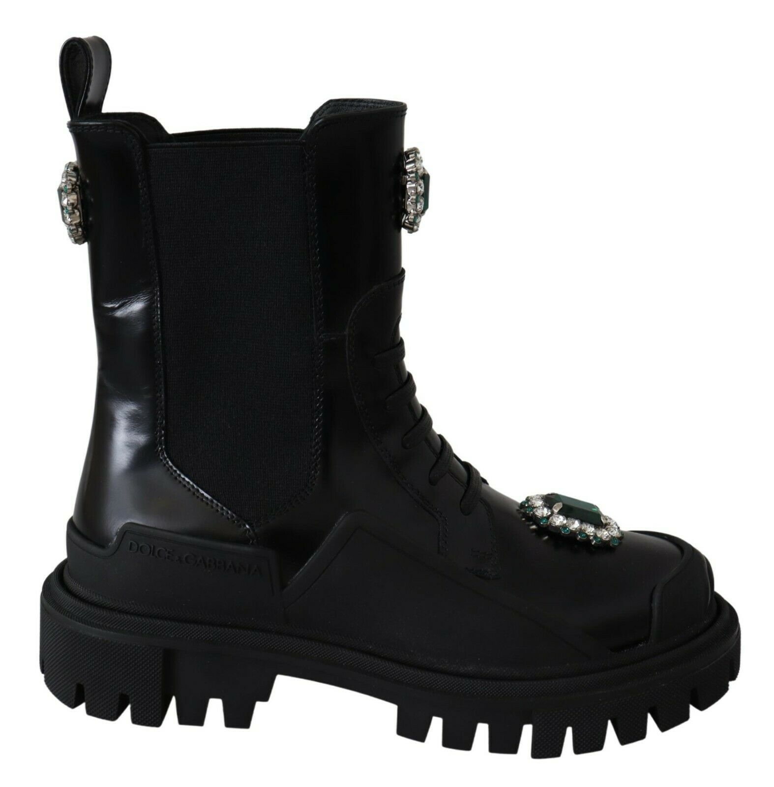 Dolce & Gabbana Schwarze Leder-Kristall-Kampfstiefel