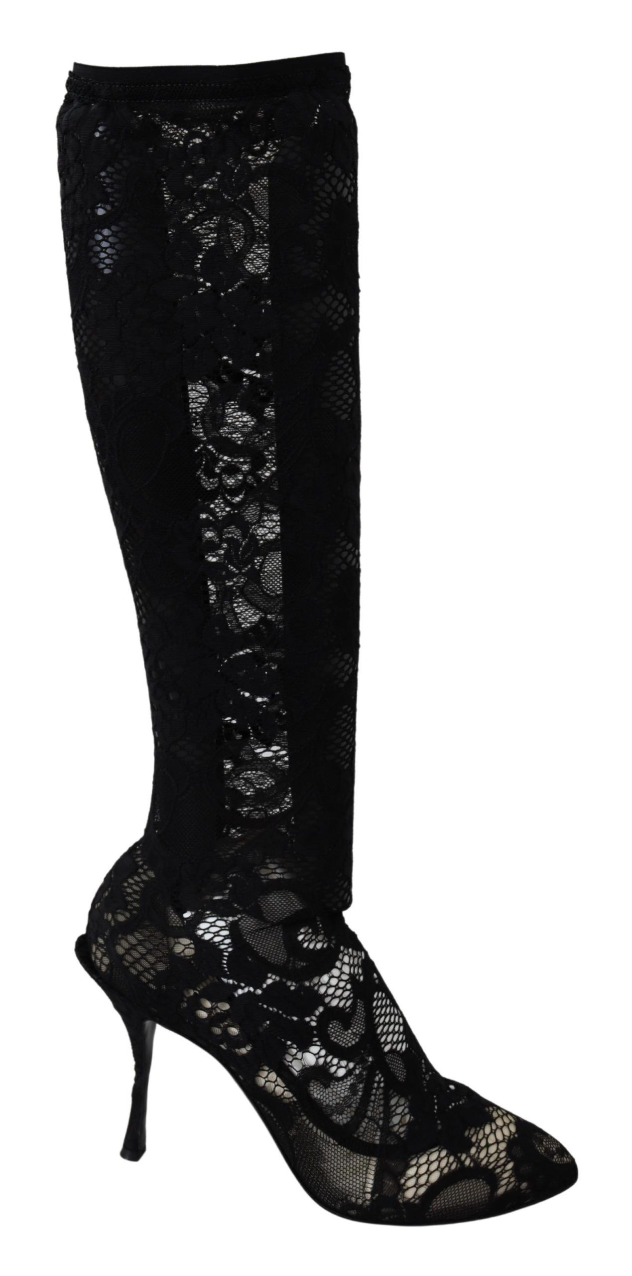 Dolce & Gabbana Schwarz Taormina Spitze Socken Stiefel Schuhe Pumps