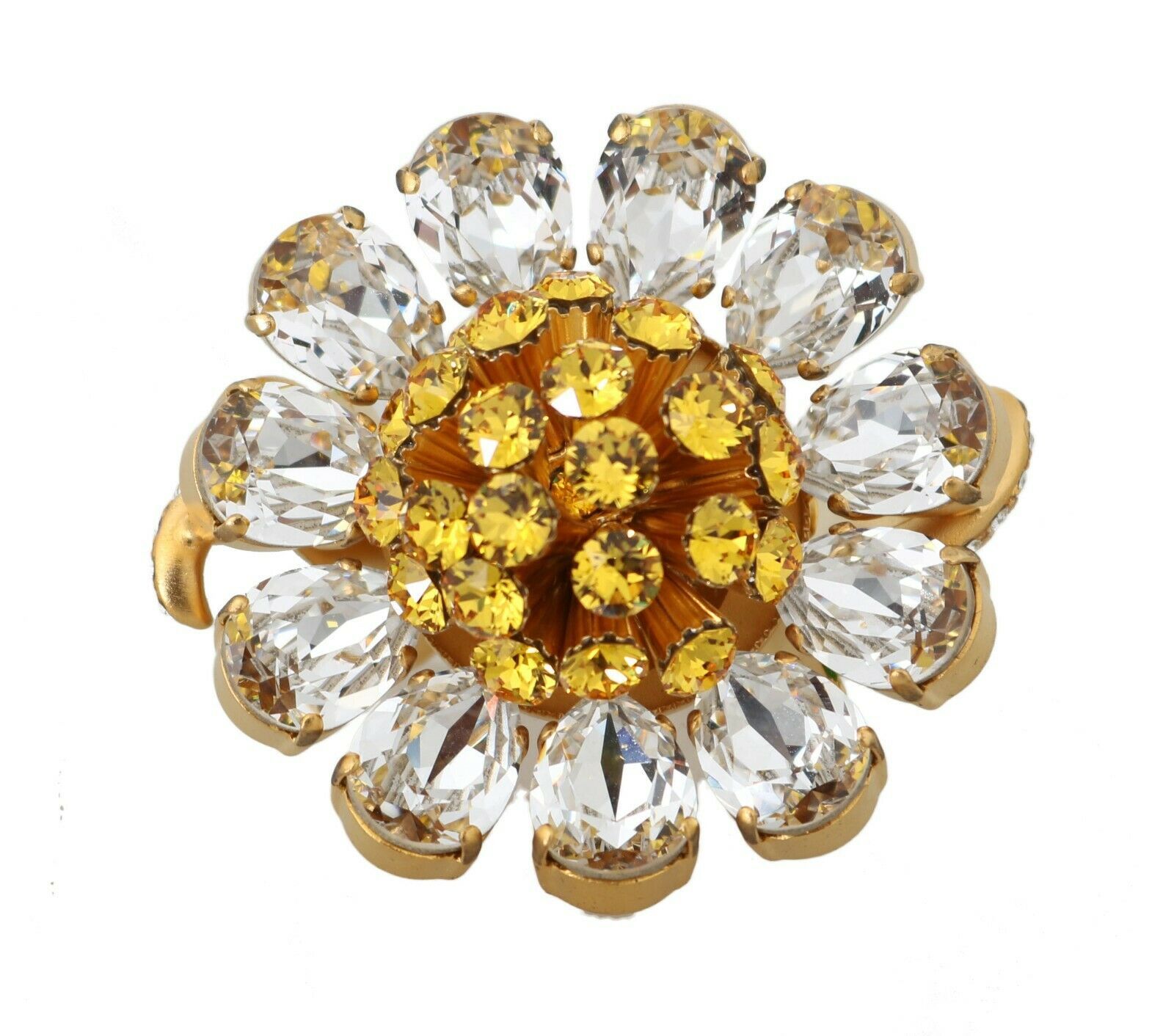 Dolce & Gabbana Gold Messing Gelb Kristall Blume Ring