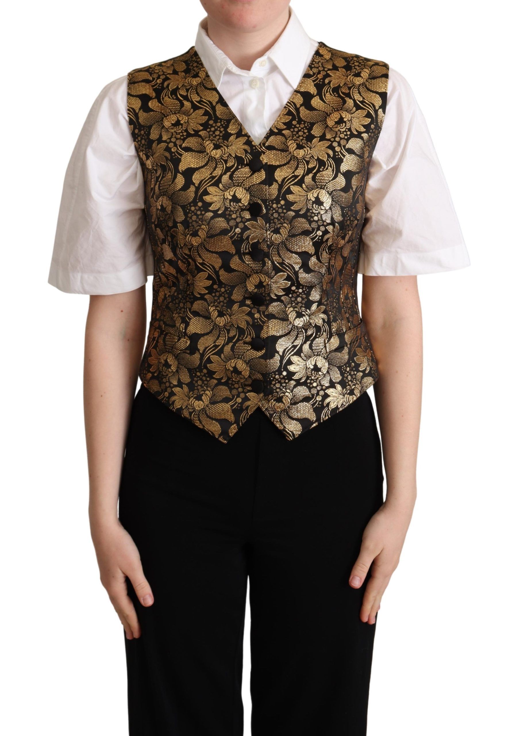 Dolce & Gabbana Schwarz-Gold-Jacquard-Seidenweste Vest