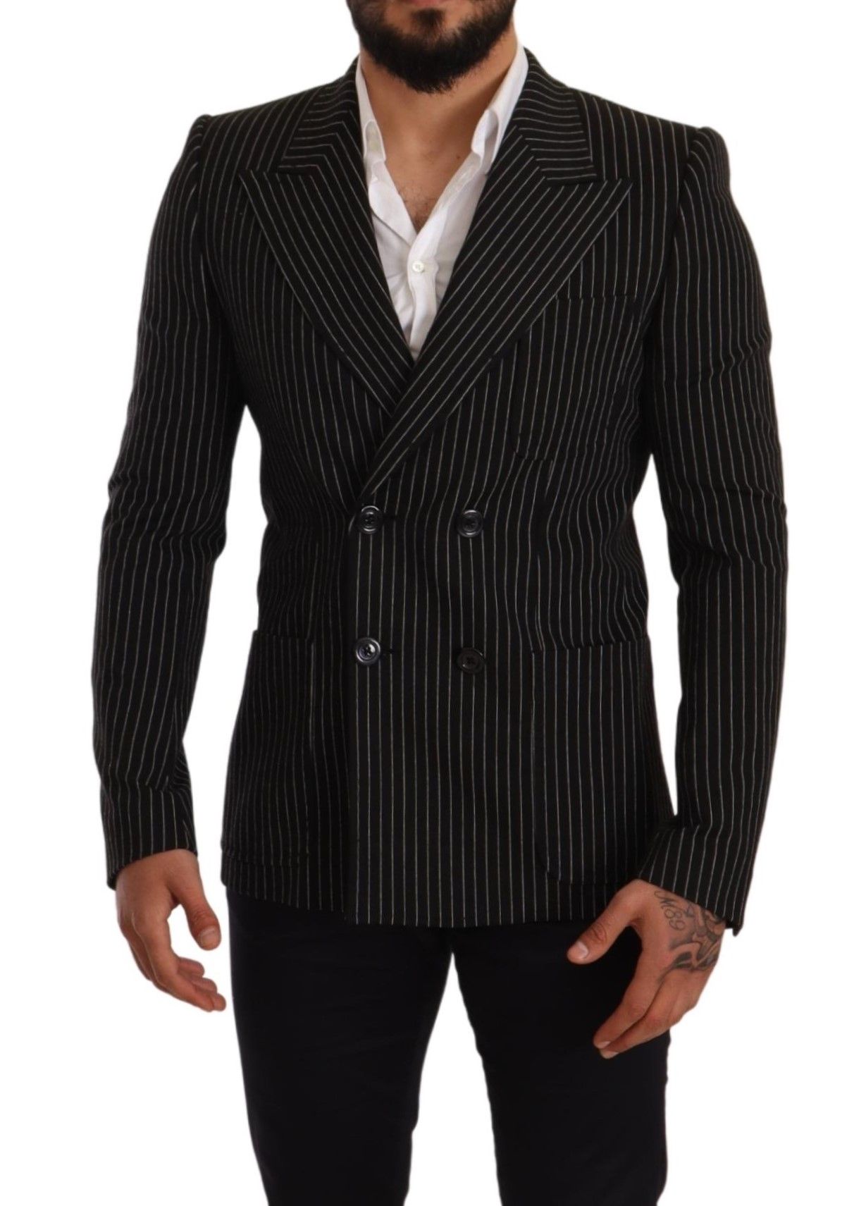 Dolce & Gabbana Schwarz-weiß gestreifter Mantel Blazer mit schmaler Passform