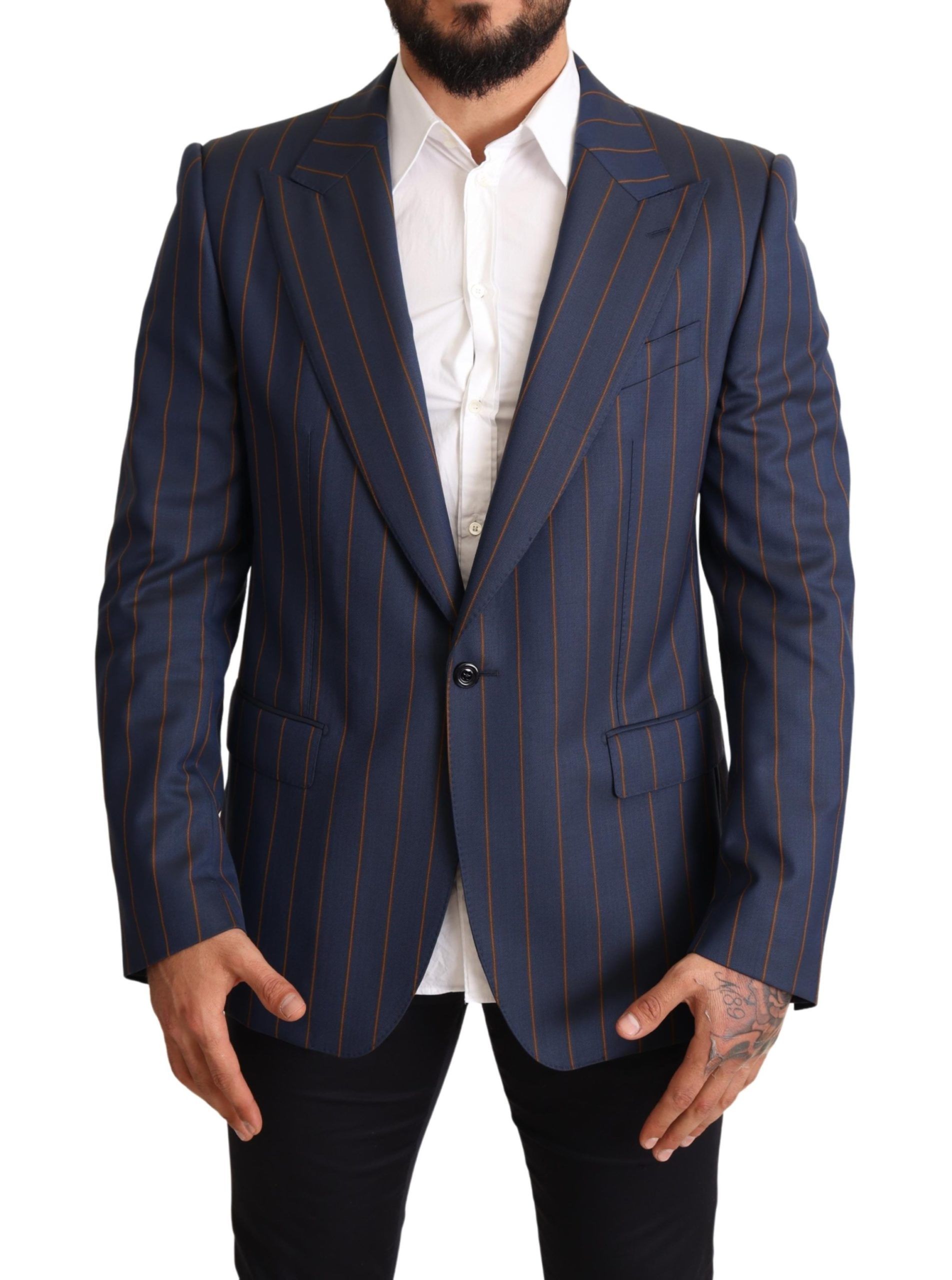 Dolce & Gabbana Blaue gestreifte Slim Fit Blazer Jacke aus Wolle