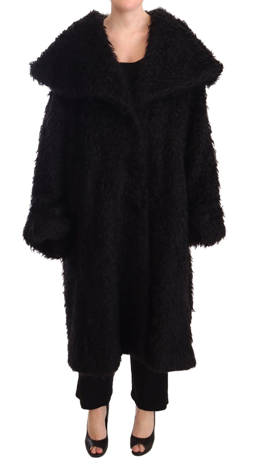 Dolce & Gabbana Schwarzer Mohair Pelz Cape Trenchcoat Jacke