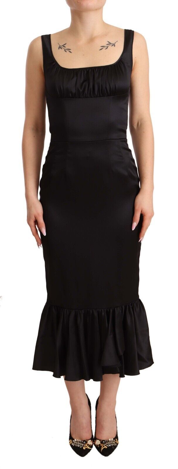 Dolce & Gabbana Schwarzes Seiden-Stretch-Scheide-Nixen-Midikleid