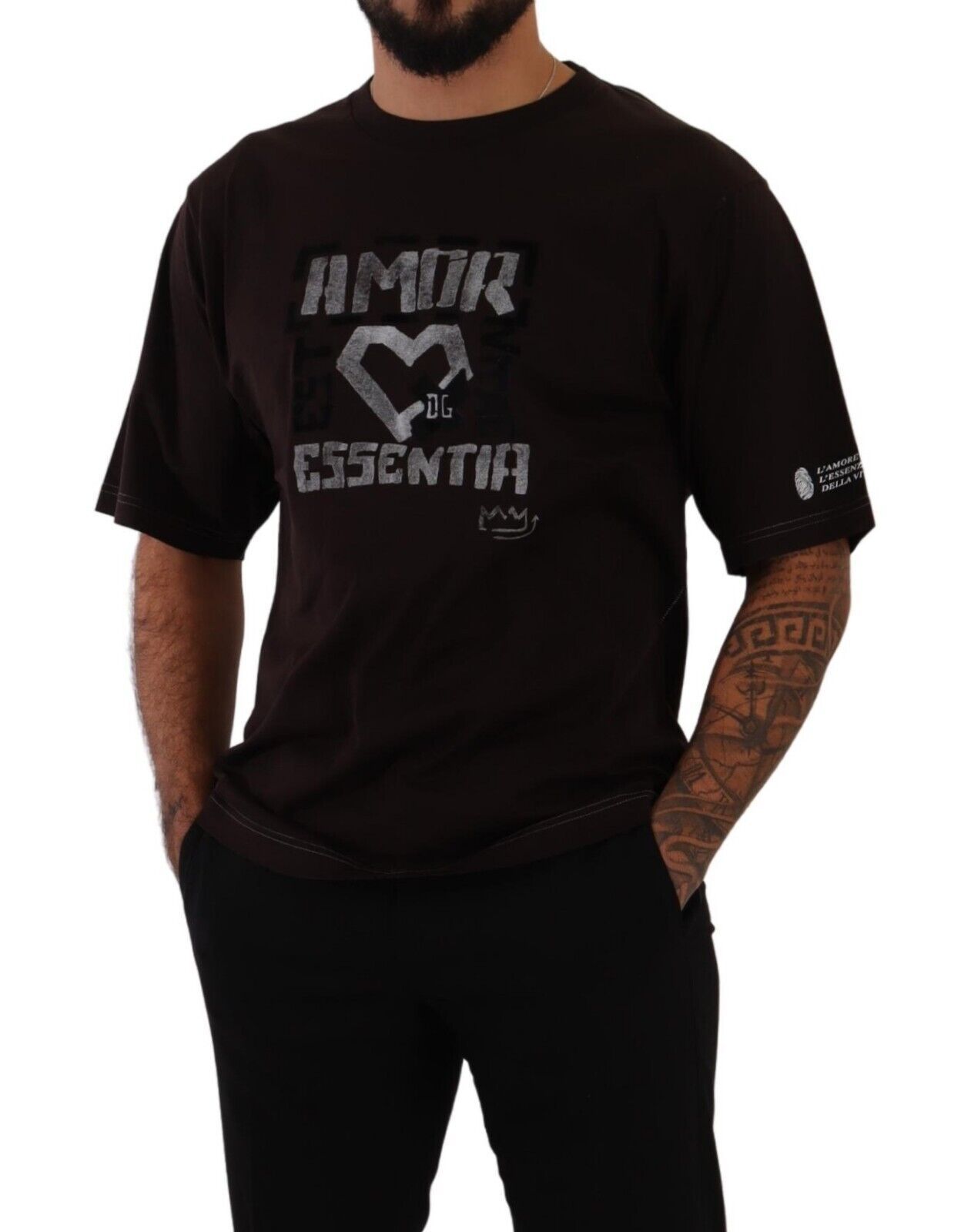 Dolce & Gabbana Bordeauxfarbenes Baumwoll-T-Shirt mit Rundhalsausschnitt und L-Amore-Druck