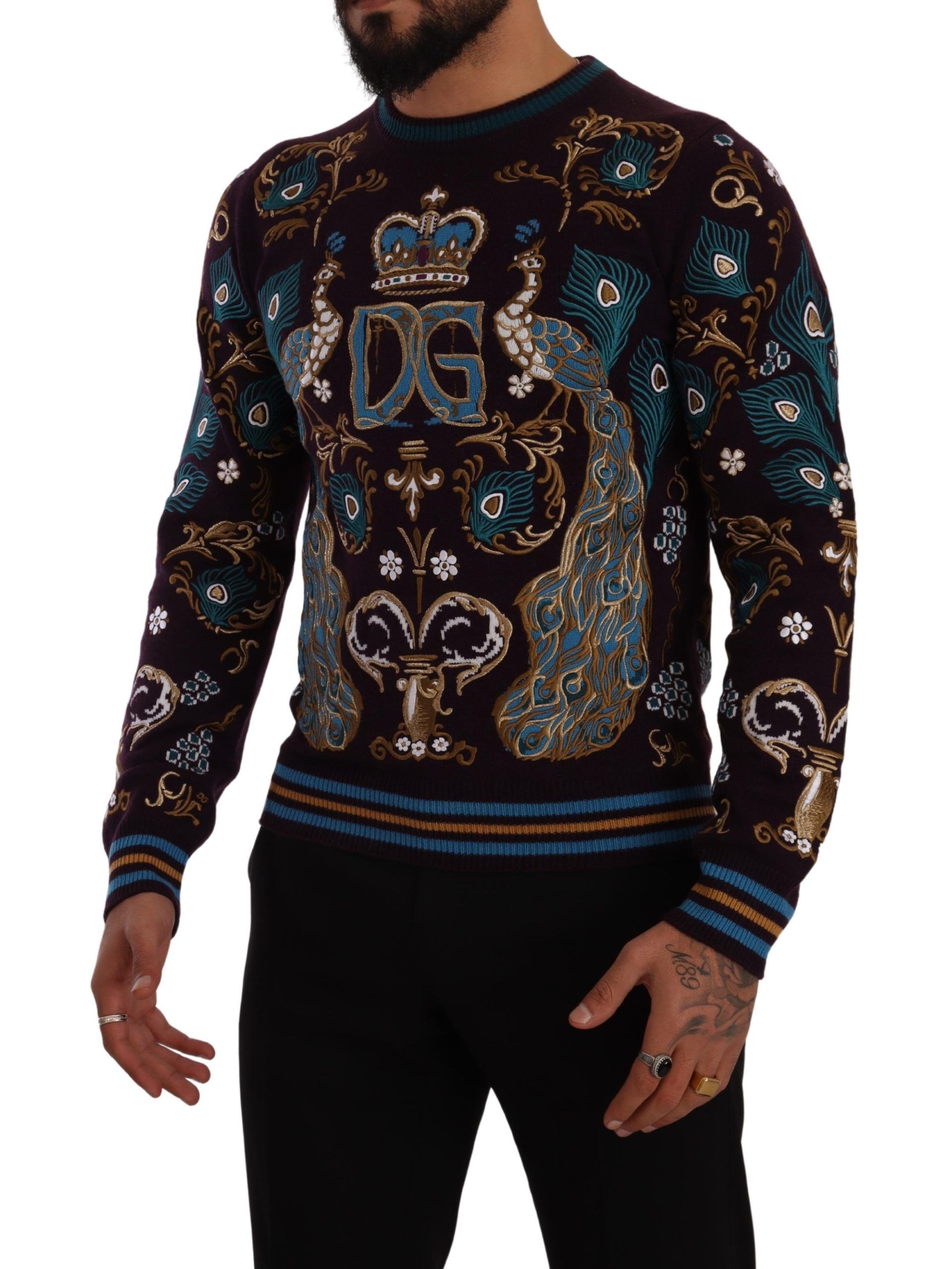 Dolce & Gabbana Bordeauxfarbener Kaschmir DG Crown Pullover mit Stickerei – Bild 2