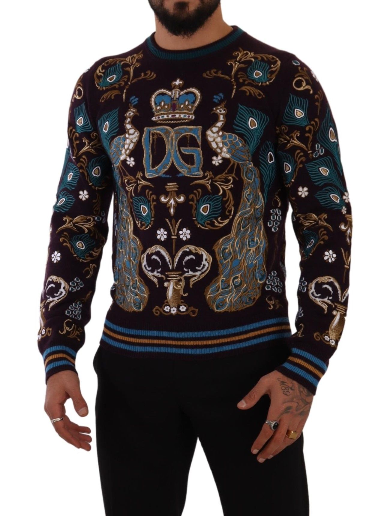 Dolce & Gabbana Bordeauxfarbener Kaschmir DG Crown Pullover mit Stickerei – Bild 5