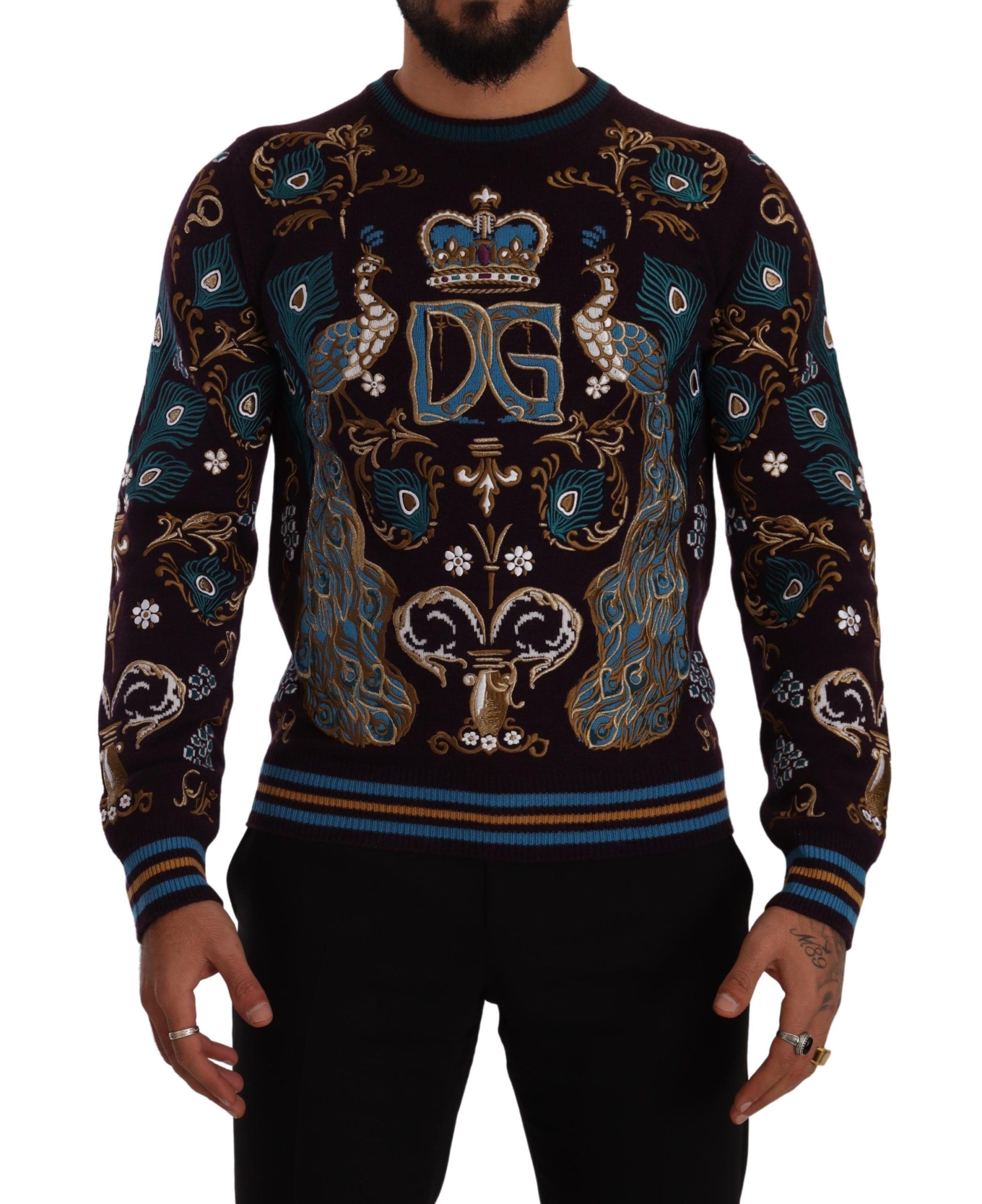 Dolce & Gabbana Bordeauxfarbener Kaschmir DG Crown Pullover mit Stickerei