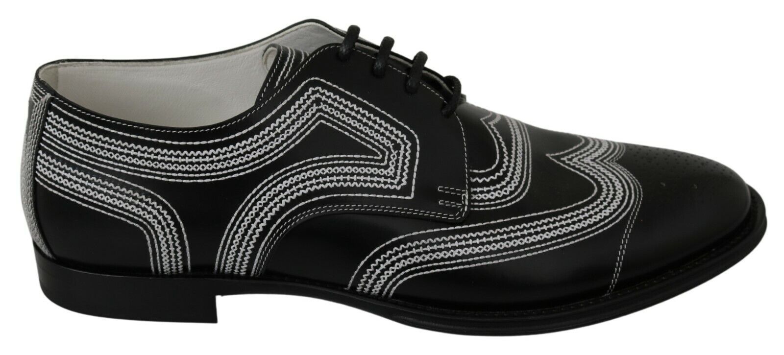 Dolce & Gabbana Schwarze Leder Derby Formal Weiße Spitzenschuhe