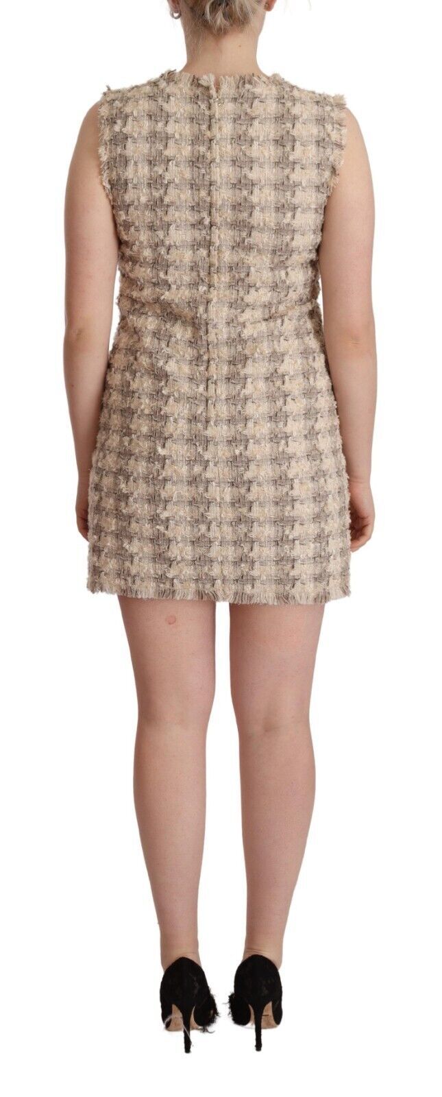 Dolce & Gabbana Beige kariertes ärmelloses Mini-Shiftkleid – Bild 3