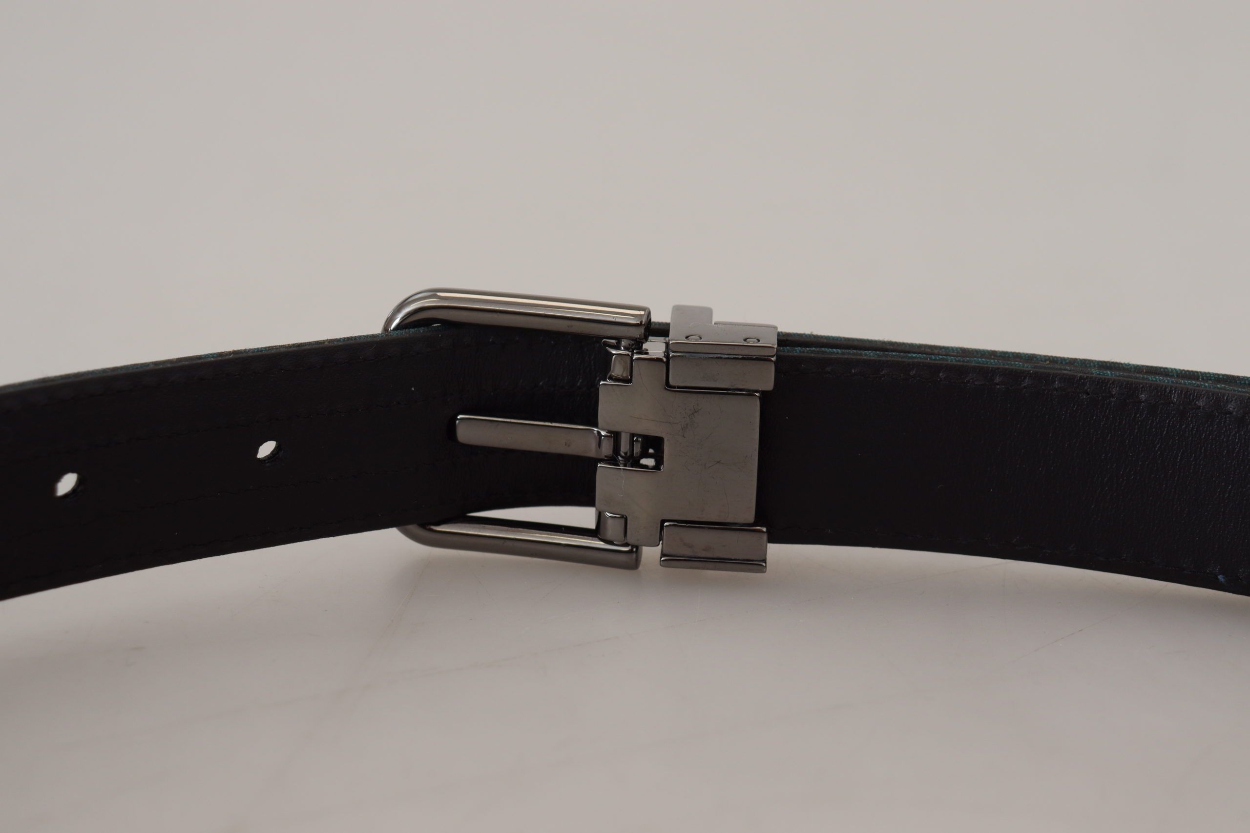 Dolce & Gabbana Blau Jacquard Moire Silber Metall Gürtel Männer – Bild 8