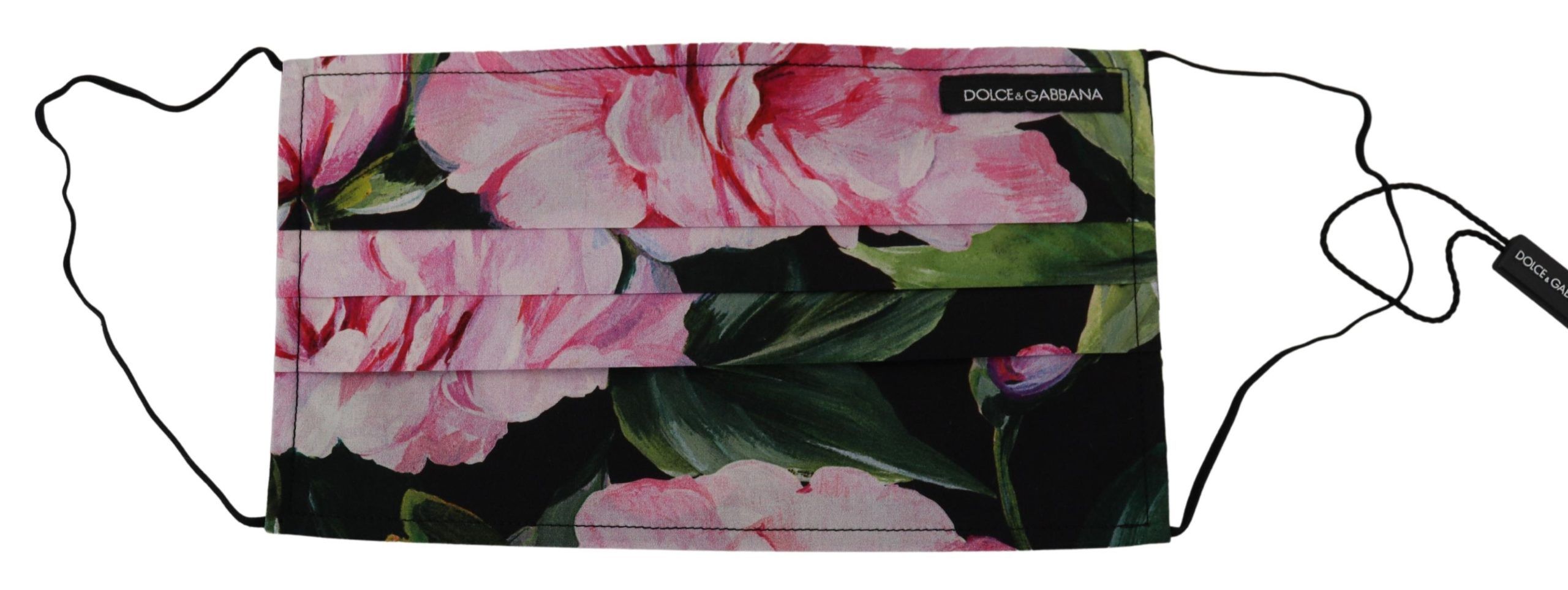 Dolce & Gabbana Schwarze florale plissierte elastische Ohrenschlaufe Gesichtsmaske