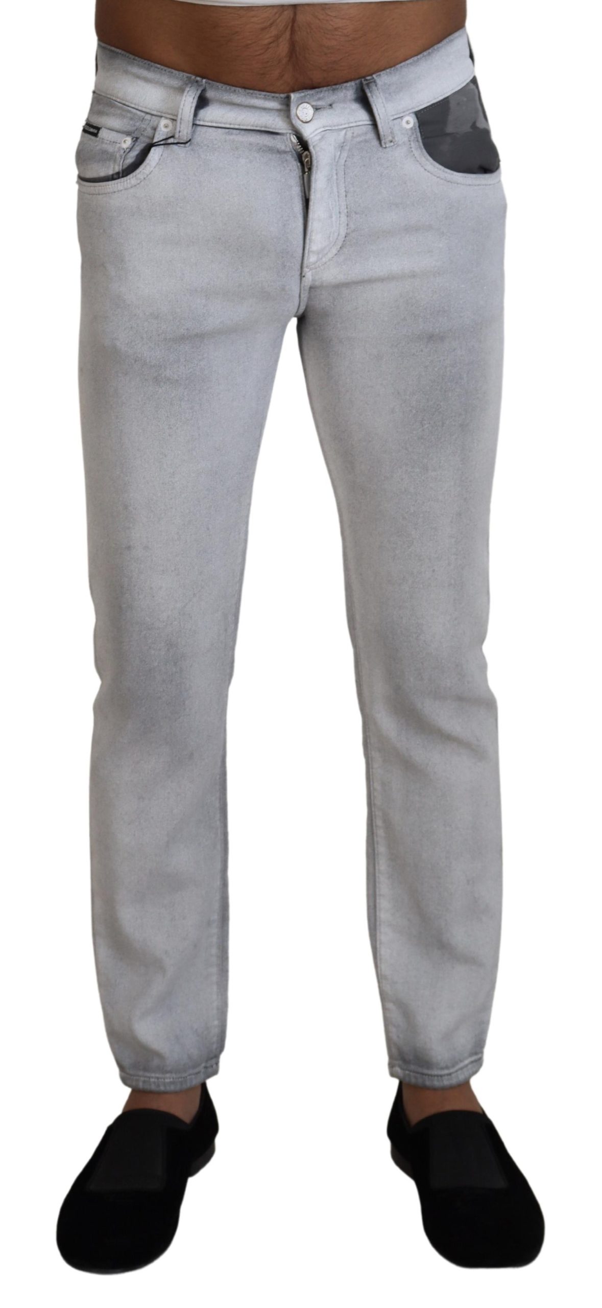 Dolce & Gabbana Graue gewaschene Skinny Herren Denim Jeans