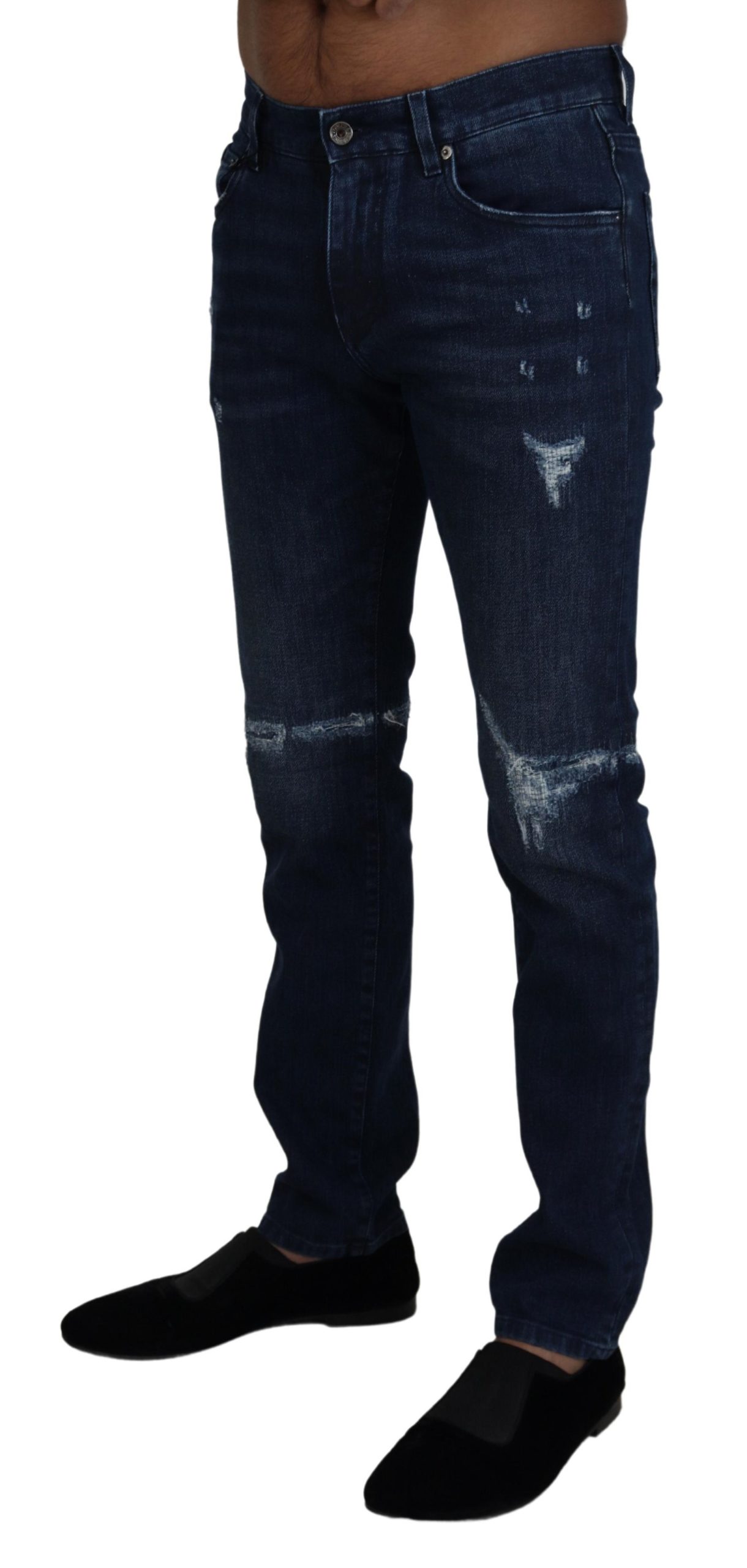 Dolce & Gabbana Blaue Baumwoll-Skinny-Jeans aus zerrissenem Denim – Bild 2