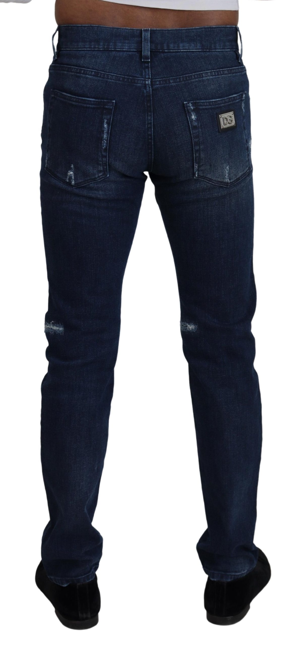 Dolce & Gabbana Blaue Baumwoll-Skinny-Jeans aus zerrissenem Denim – Bild 3