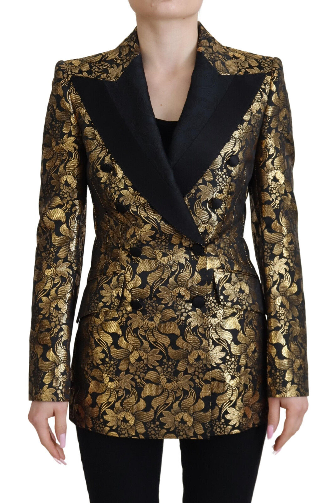 Dolce & Gabbana Schwarz Gold Jacquard Mantel Blazer Jacke