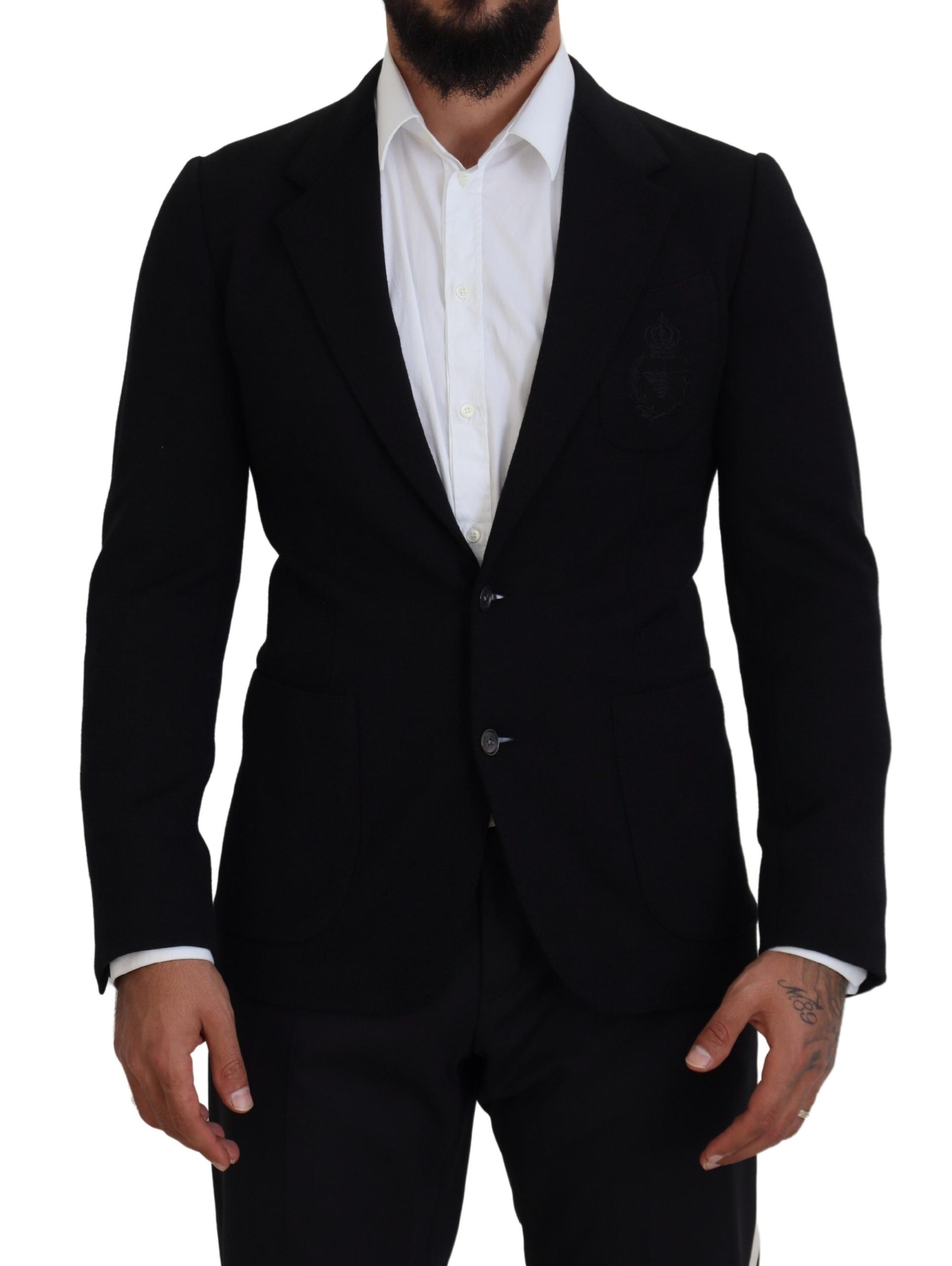 Dolce & Gabbana Schwarze Wollkrone Slim Fit Jacke Blazer