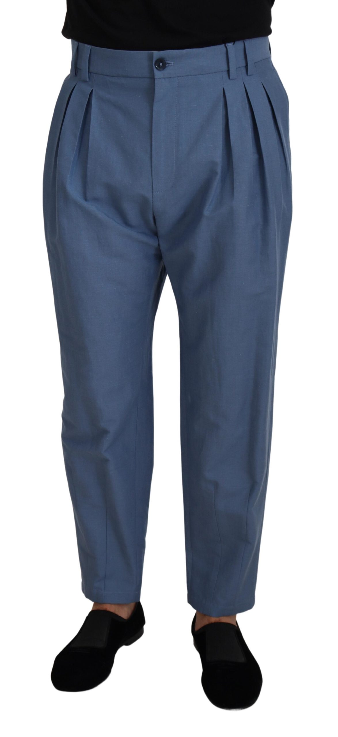 Dolce & Gabbana Blaue Leinen Chino Formal Hose