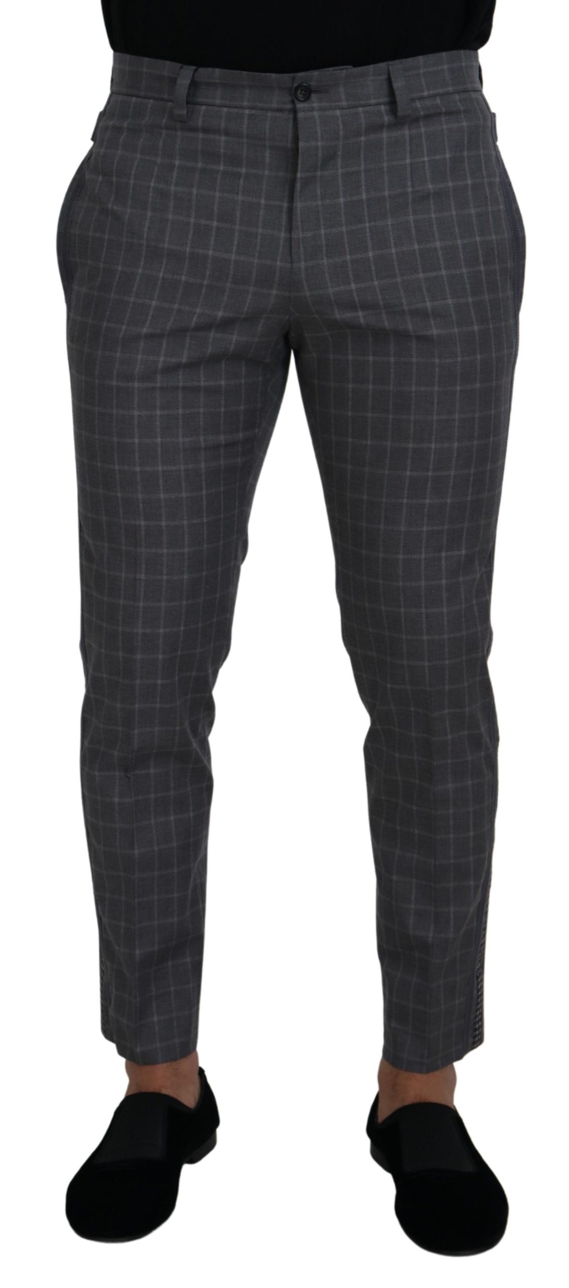 Dolce & Gabbana Grau karierte Chino-Hose aus Baumwolle