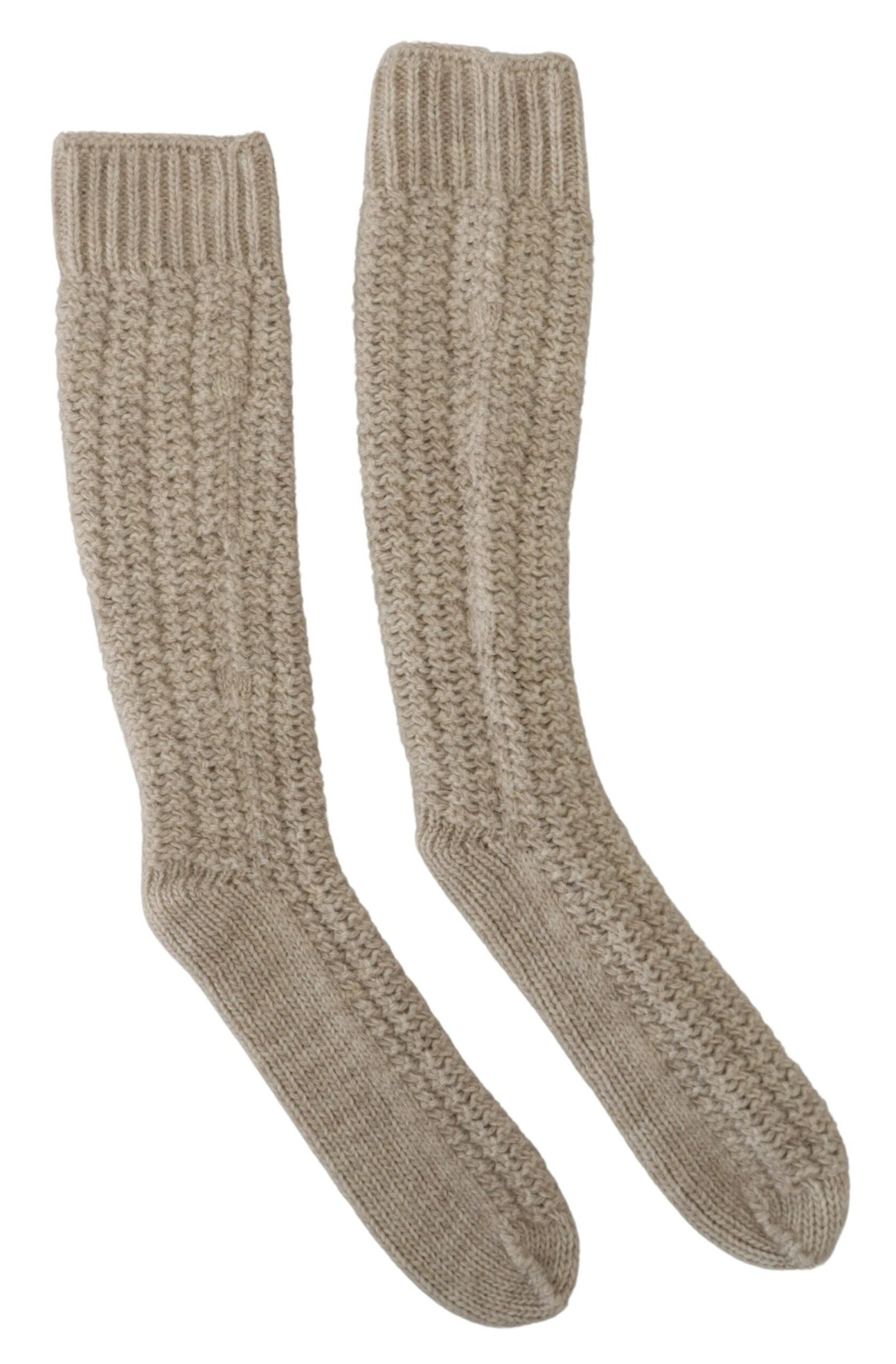 Dolce & Gabbana Beige Wolle stricken Kalb lange Frauen Socken