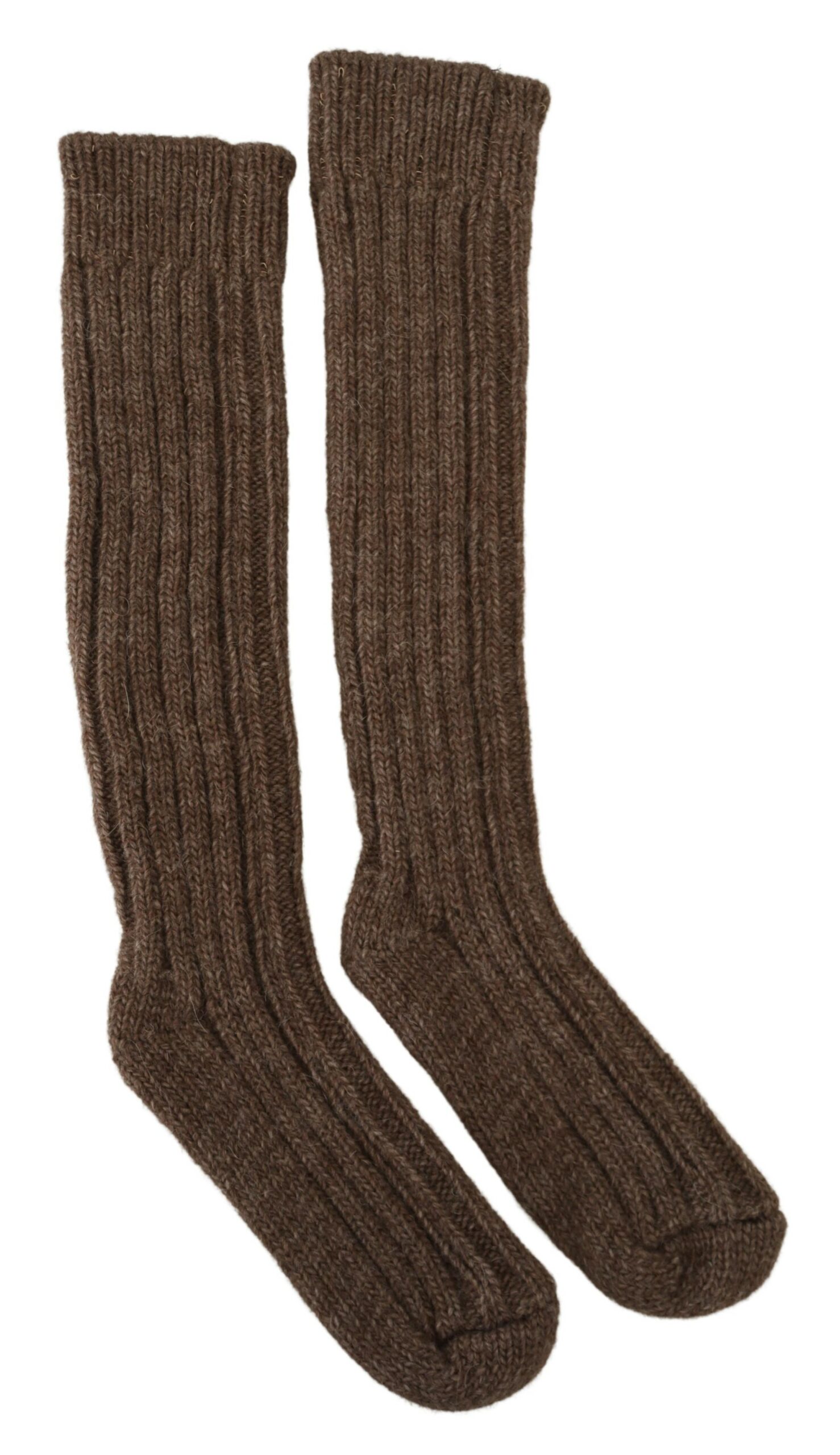 Dolce & Gabbana Braune Wolle stricken Kalb lange Frauen Socken