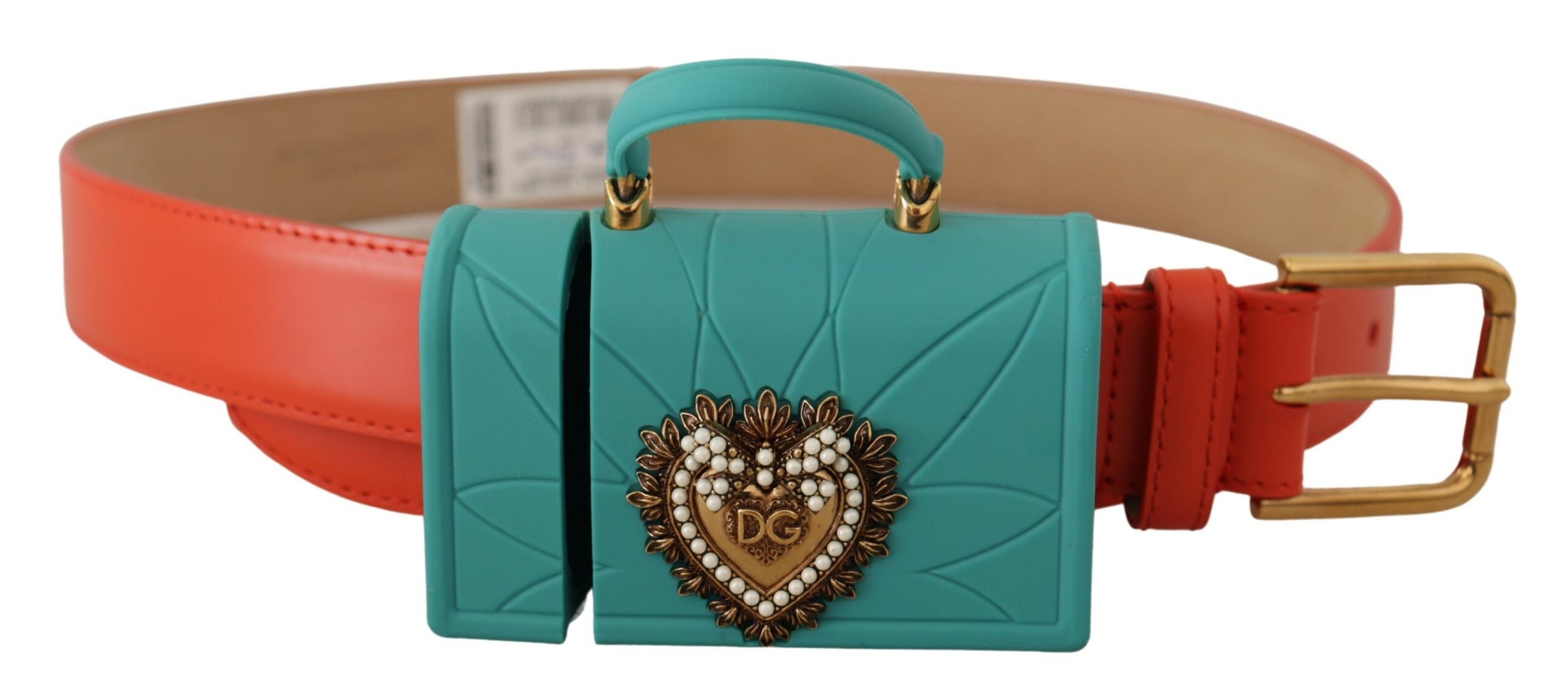 Dolce & Gabbana Orange Leder Devotion Heart Micro Tasche Kopfhörer Gürtel