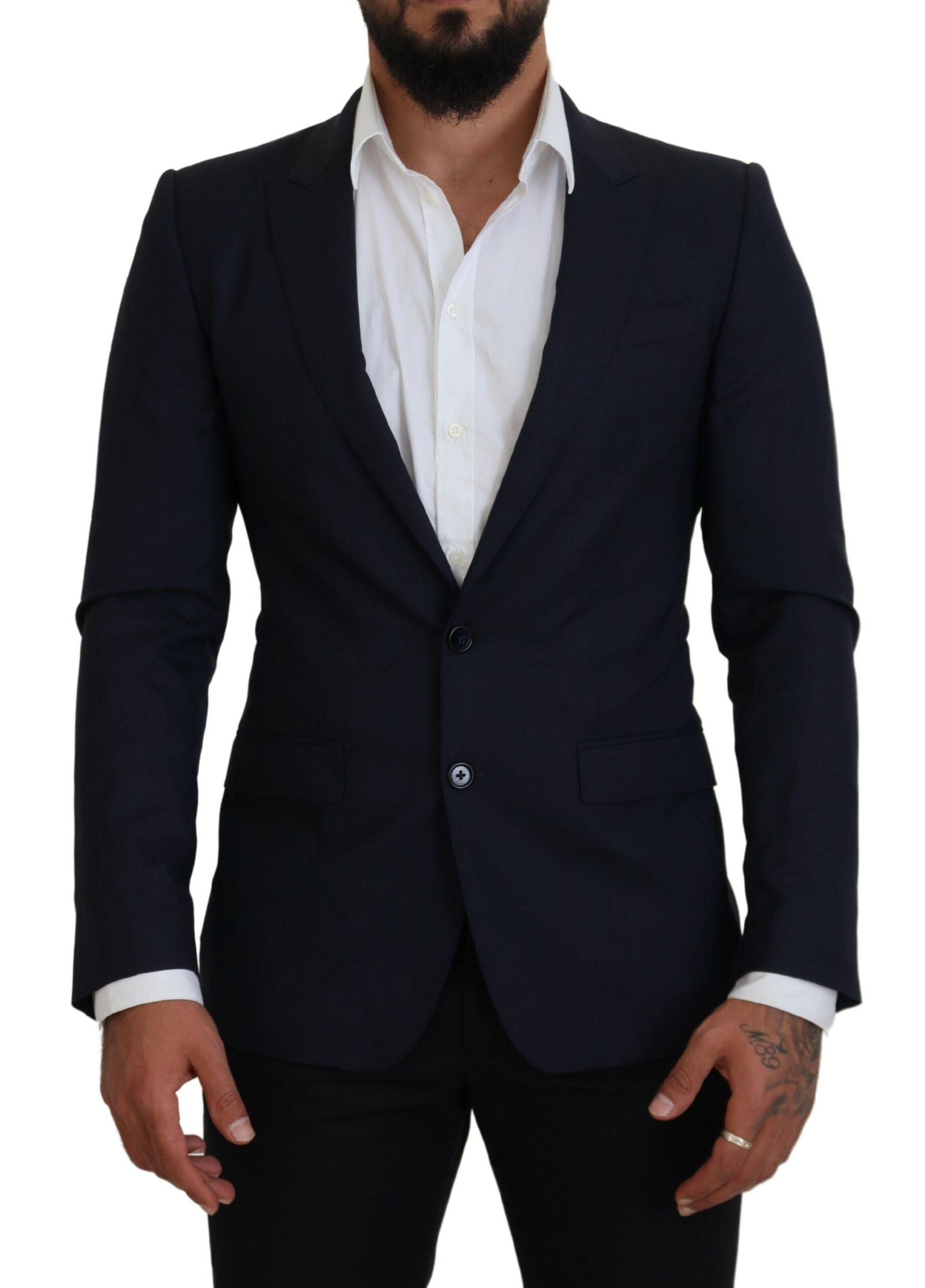 Dolce & Gabbana Blauer Wollmantel Slim Fit Formaler Blazer