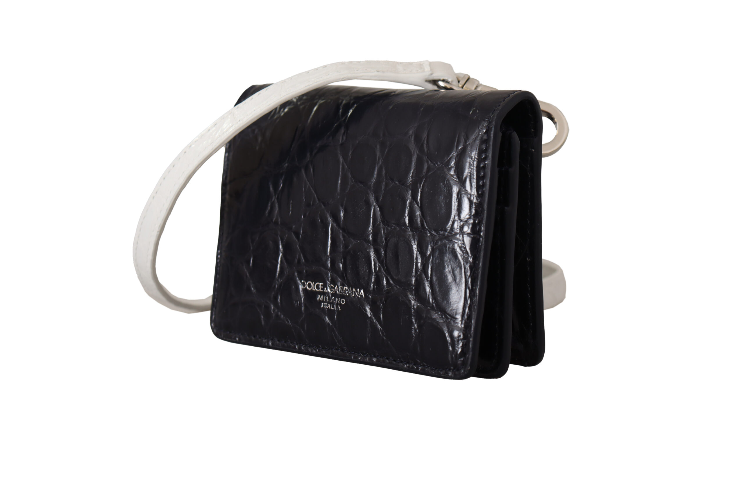 Dolce & Gabbana Blau Weiß Kaiman Lederband Kartenhalter Brieftasche – Bild 2