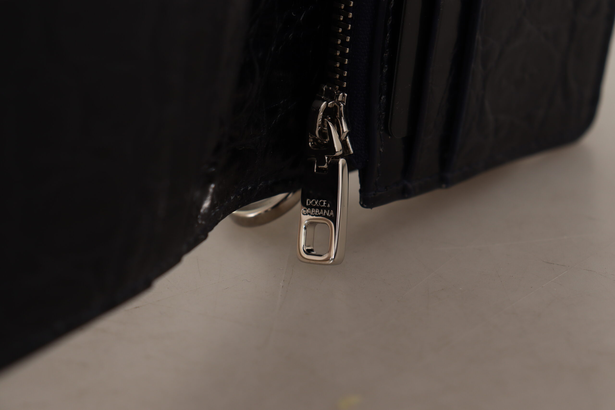 Dolce & Gabbana Blau Weiß Kaiman Lederband Kartenhalter Brieftasche – Bild 6