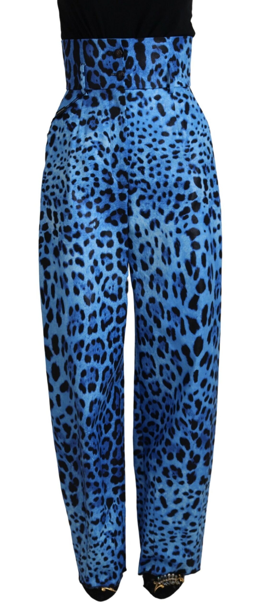 Dolce & Gabbana Blaue Hose mit Leopardenmuster und hoher Taille