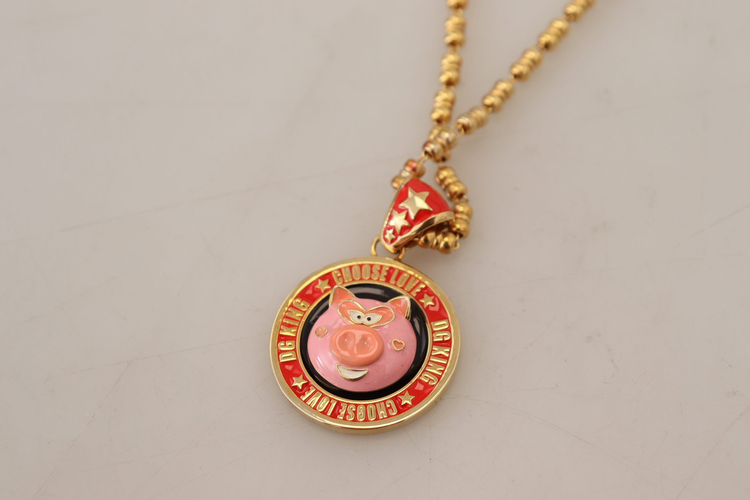 Dolce & Gabbana Gold Messing Kette SUPER PIG Anhänger Logo Halskette – Bild 5