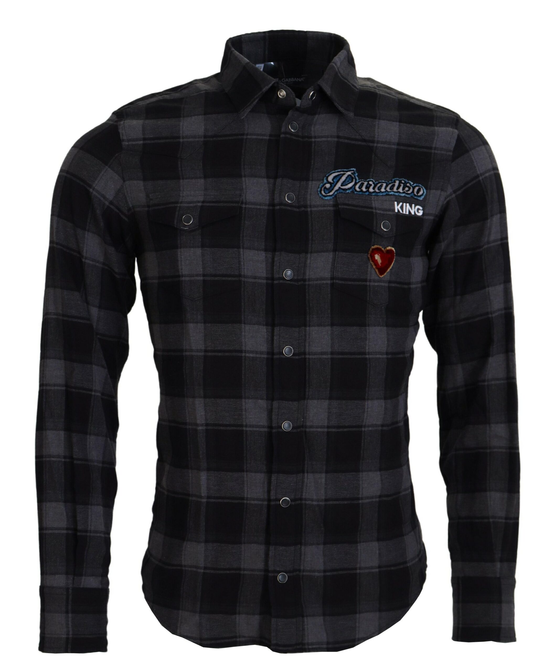 Dolce & Gabbana Schwarz Gray Check Herren Langarmhemd