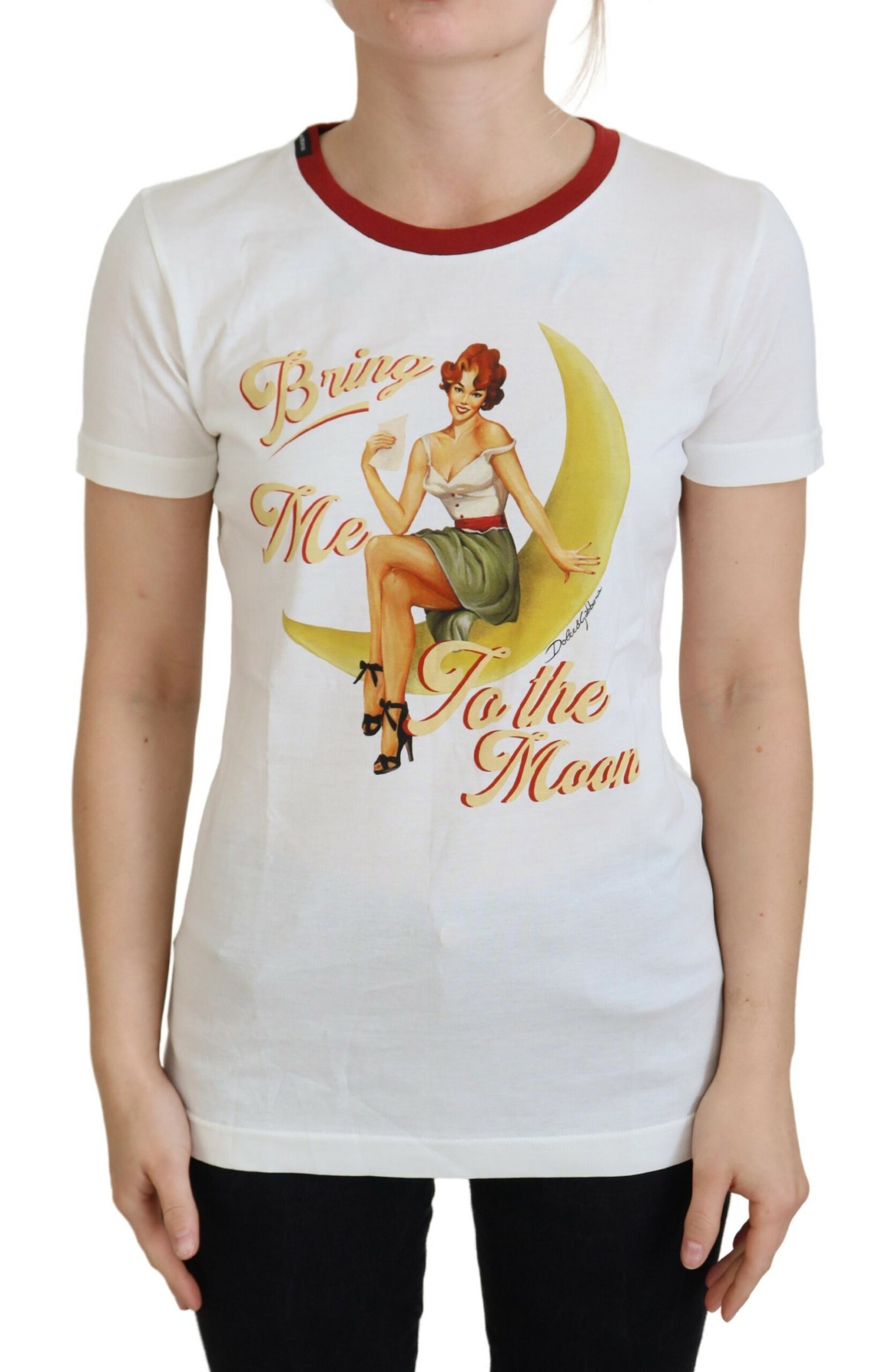 Dolce & Gabbana Weißes bedrucktes Pullover-Top mit kurzen Ärmeln