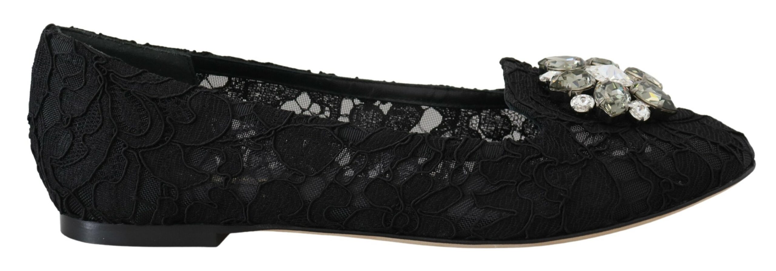 Dolce & Gabbana Schwarz Taormina Spitze Kristalle Flats Schuhe