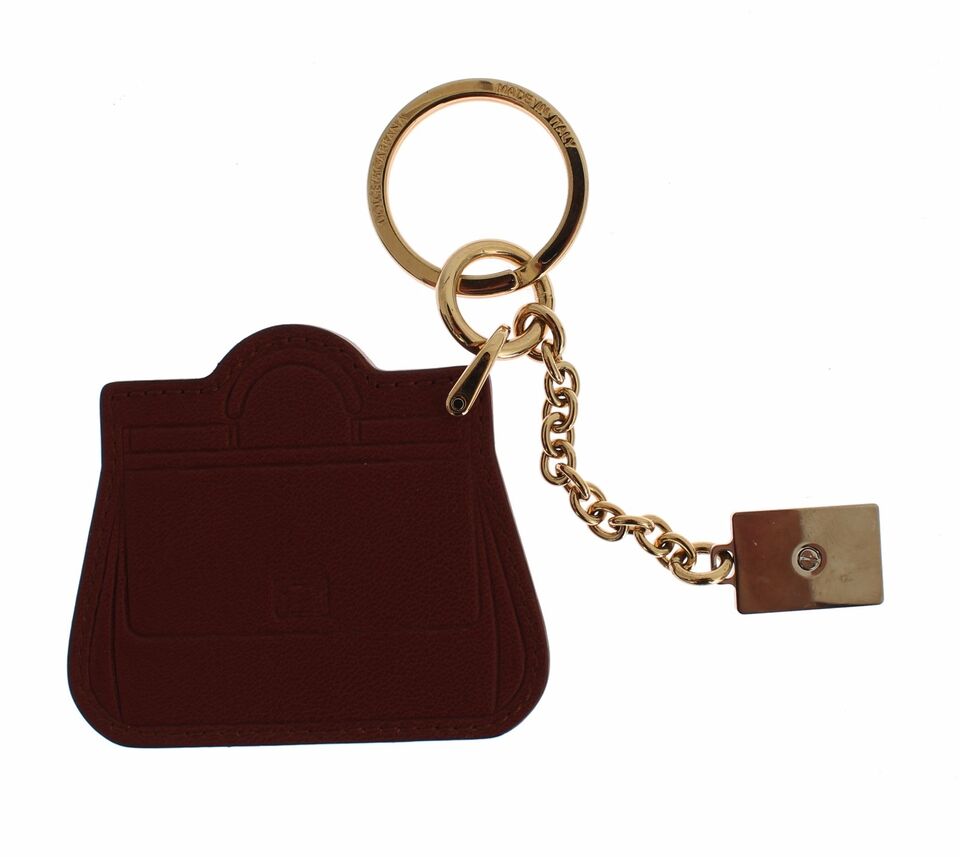 Dolce & Gabbana Braunes Leder Miss SICILY Gold Finder Kette Schlüsselanhänger