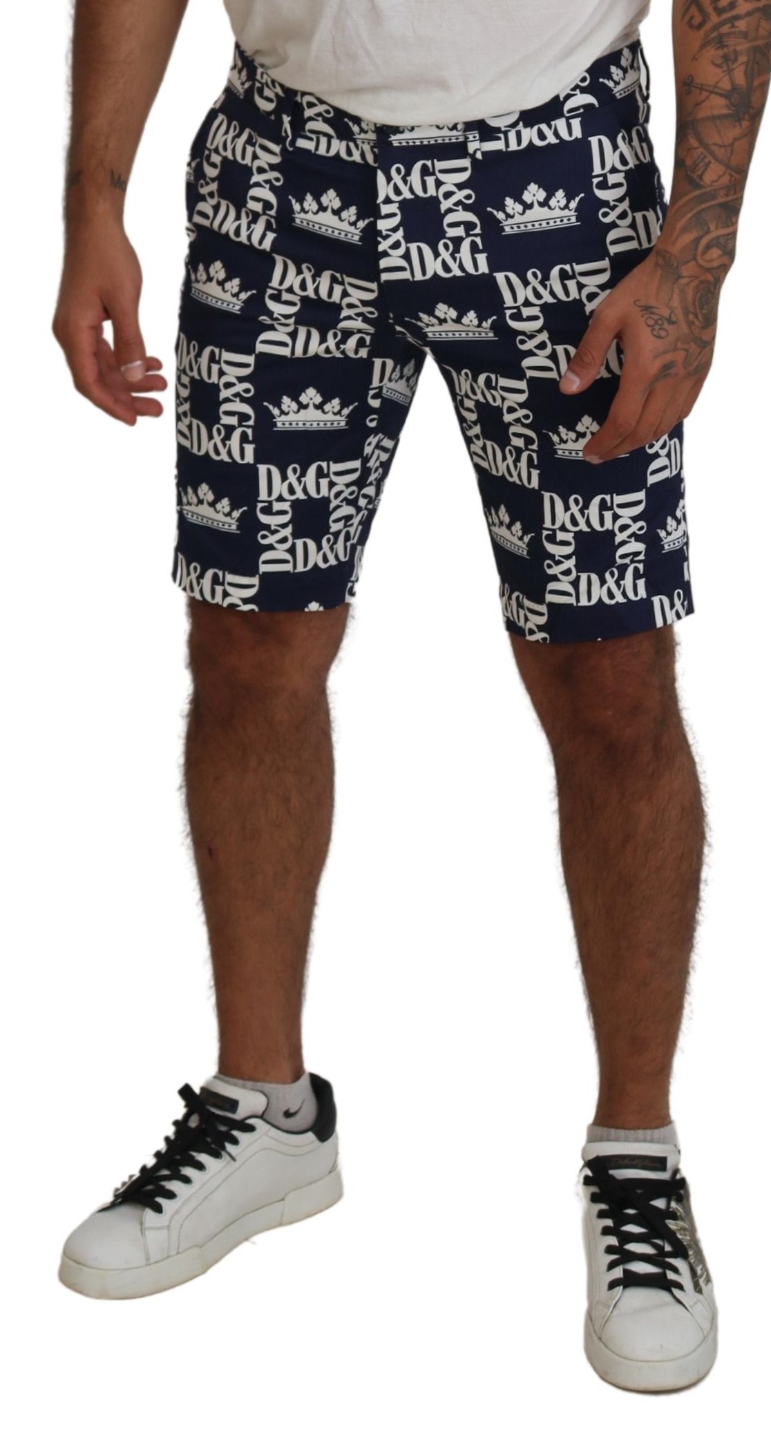 Dolce & Gabbana Blaue Chinos aus Baumwolle mit Logodruck Shorts – Bild 4