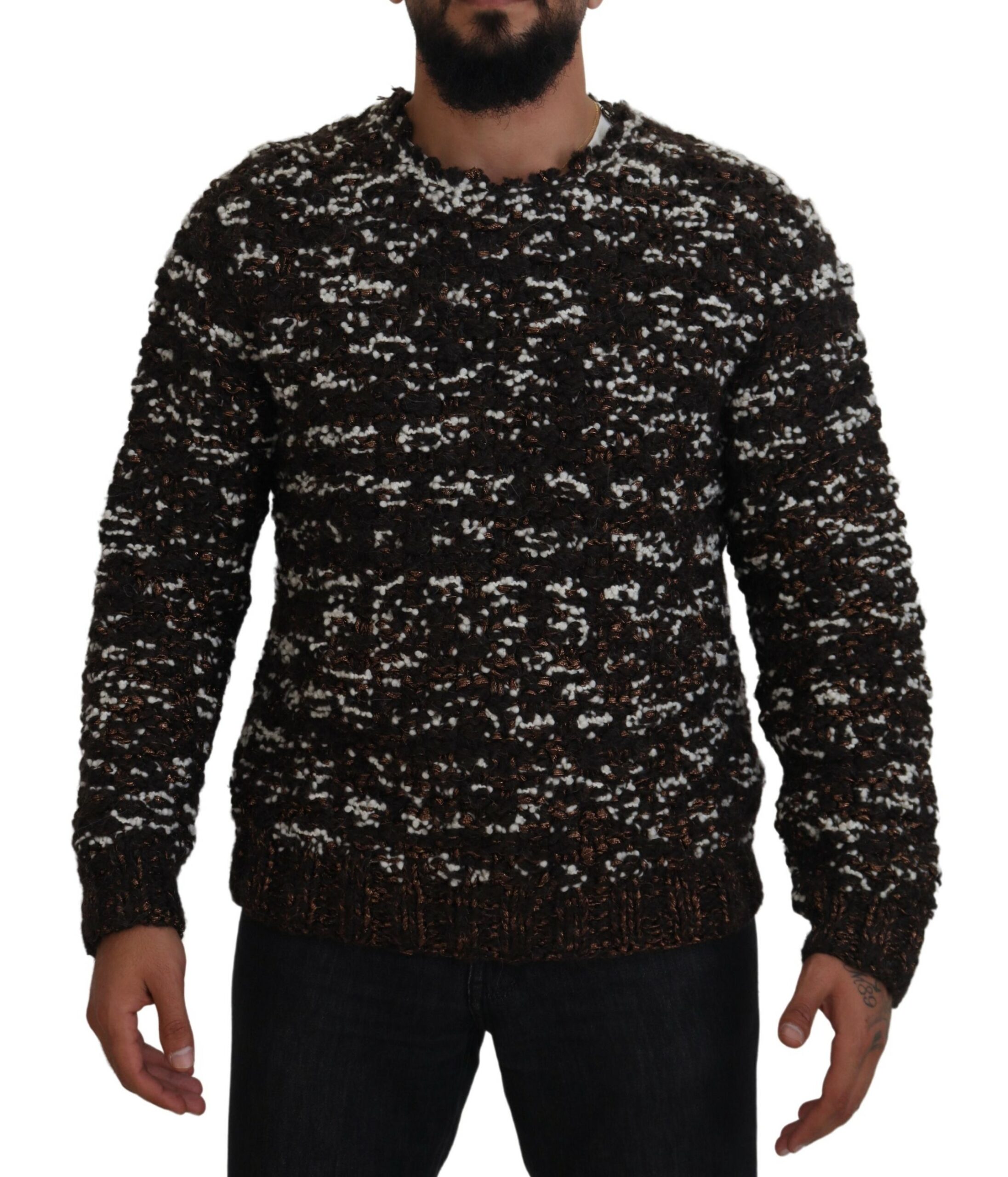 Dolce & Gabbana Brauner Pullover aus gestrickter Wolle Fatto A Mano